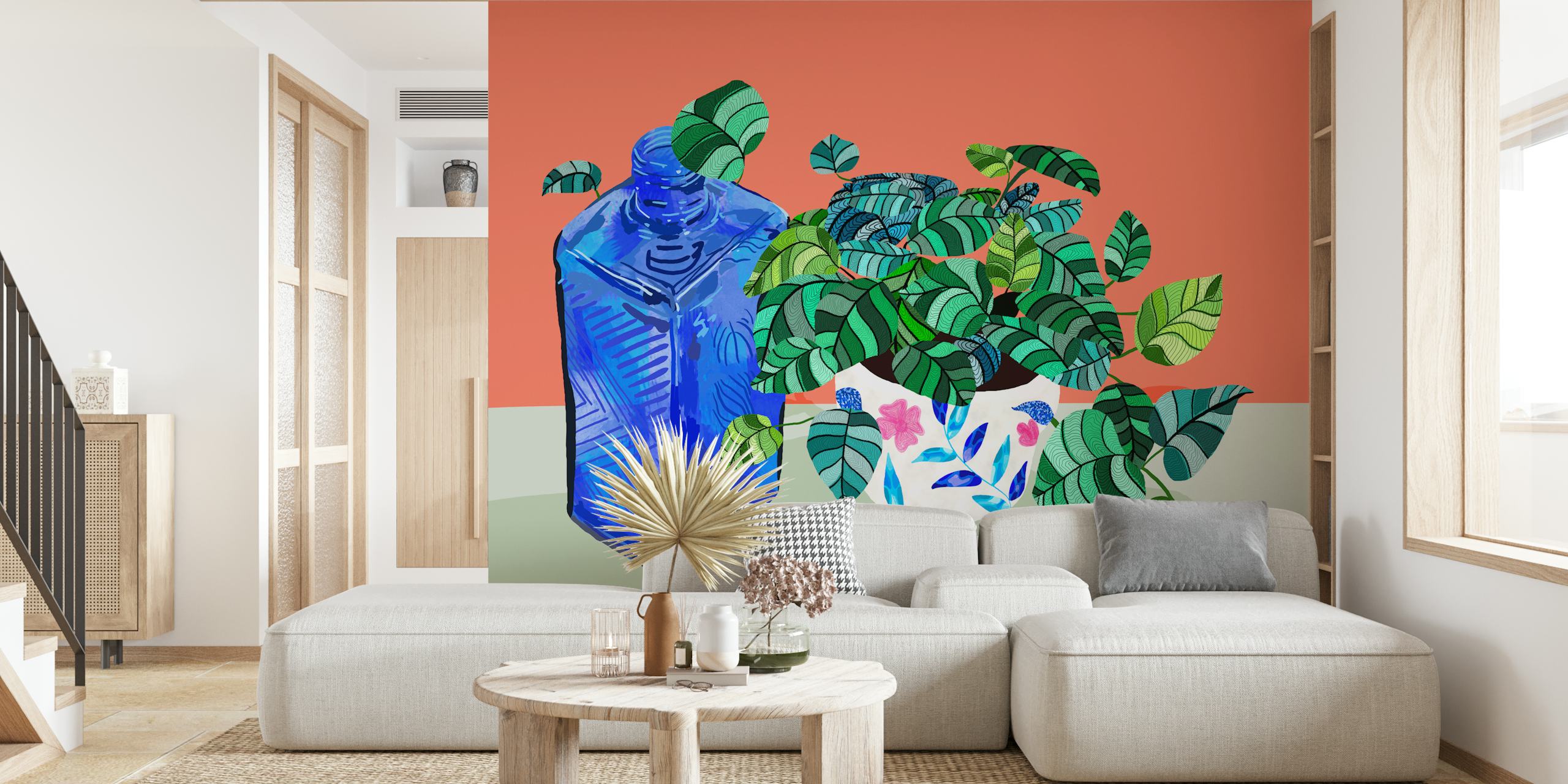 A Still Life Moment design de papier peint avec des plantes.