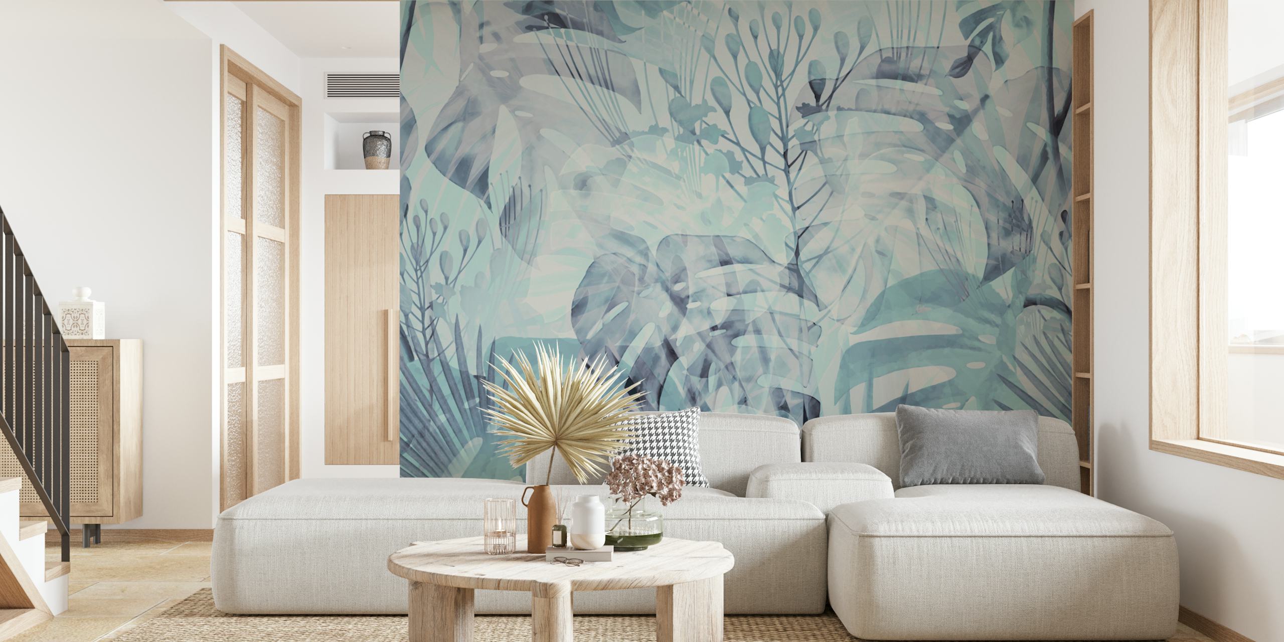Monstera Gray ταπετσαρία σε ένα δωμάτιο