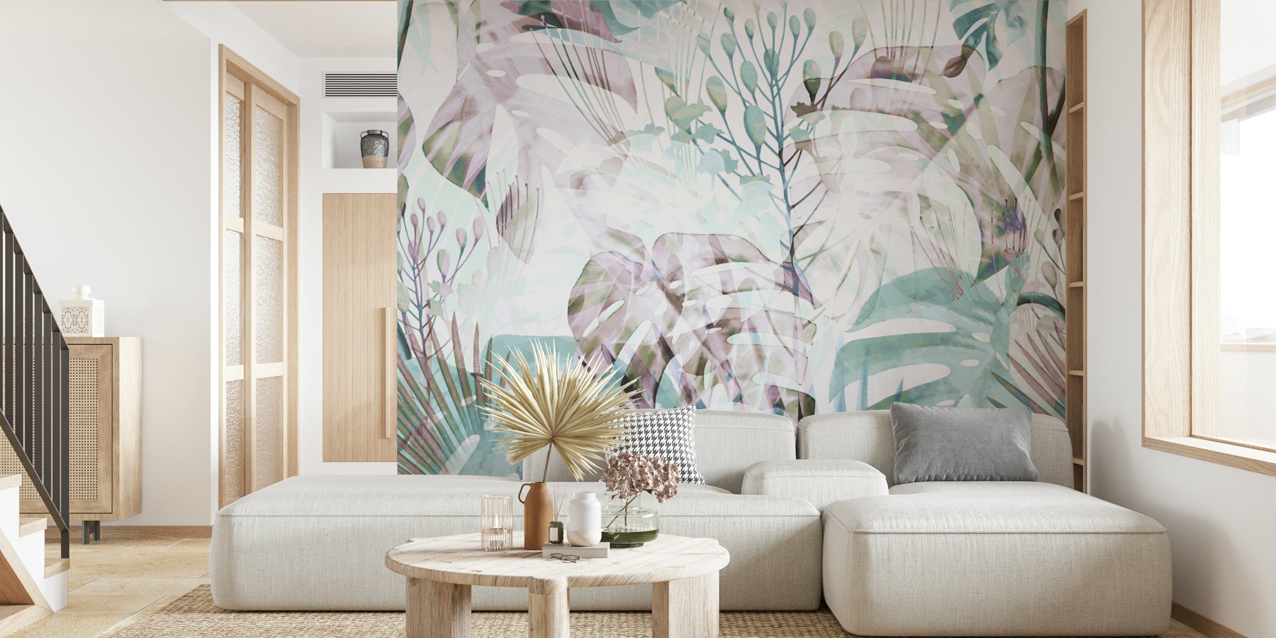 Papier peint Monstera WhiteBG affiché dans une pièce