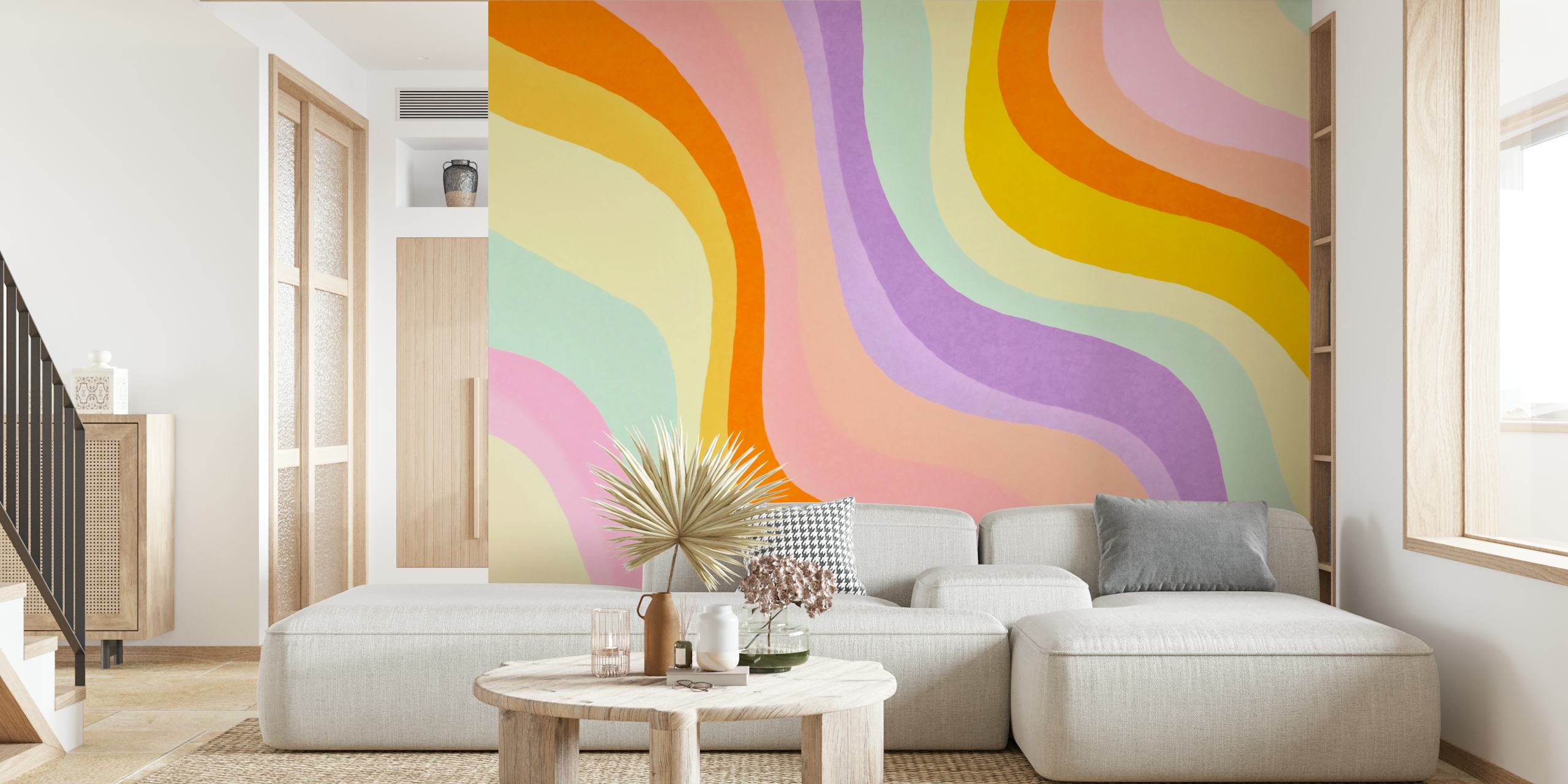 Pastel waves in orange, purple, and pink colors on wallpaper