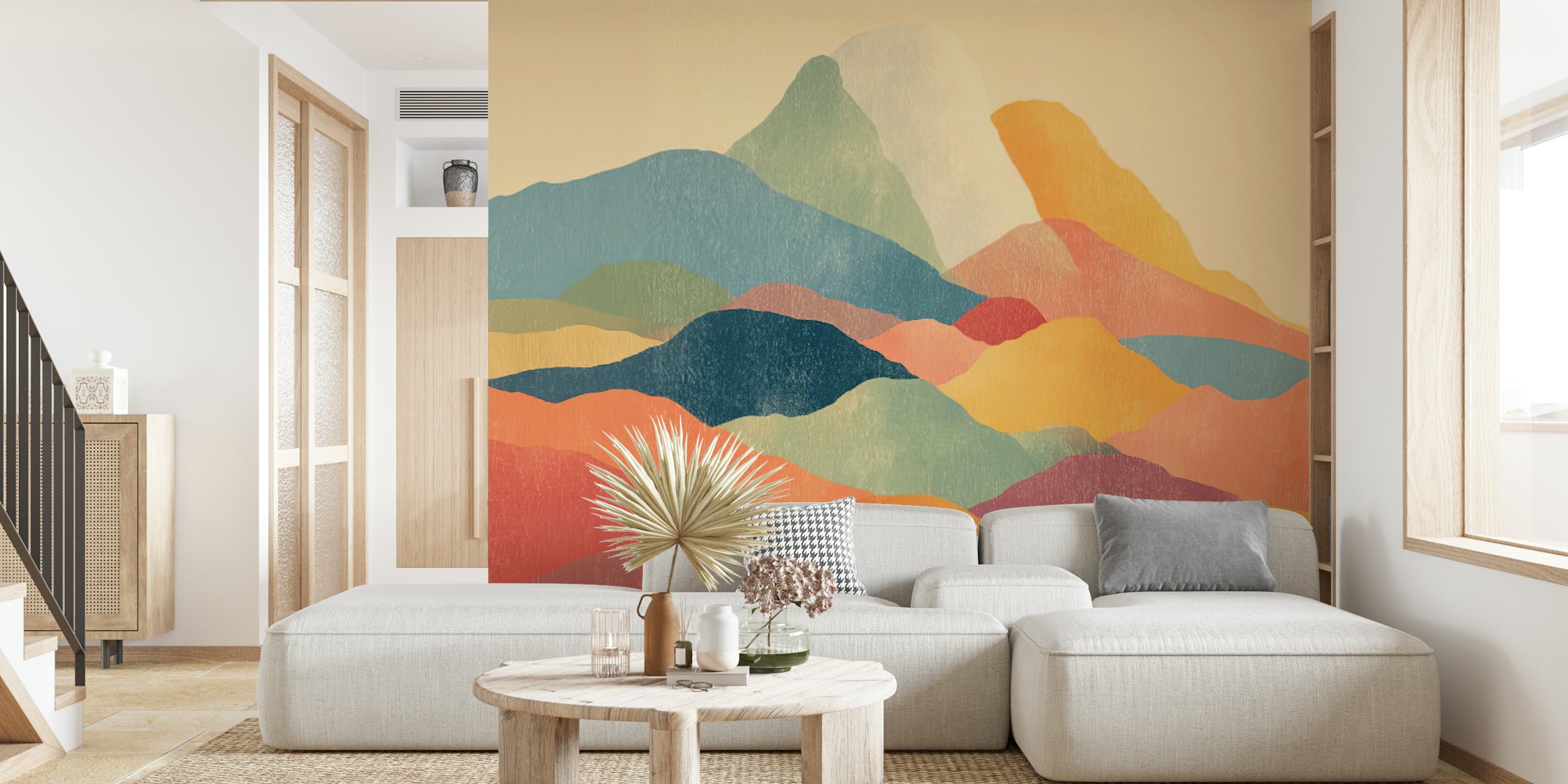 Colorful mountain landscape in soft tones wallpaper
