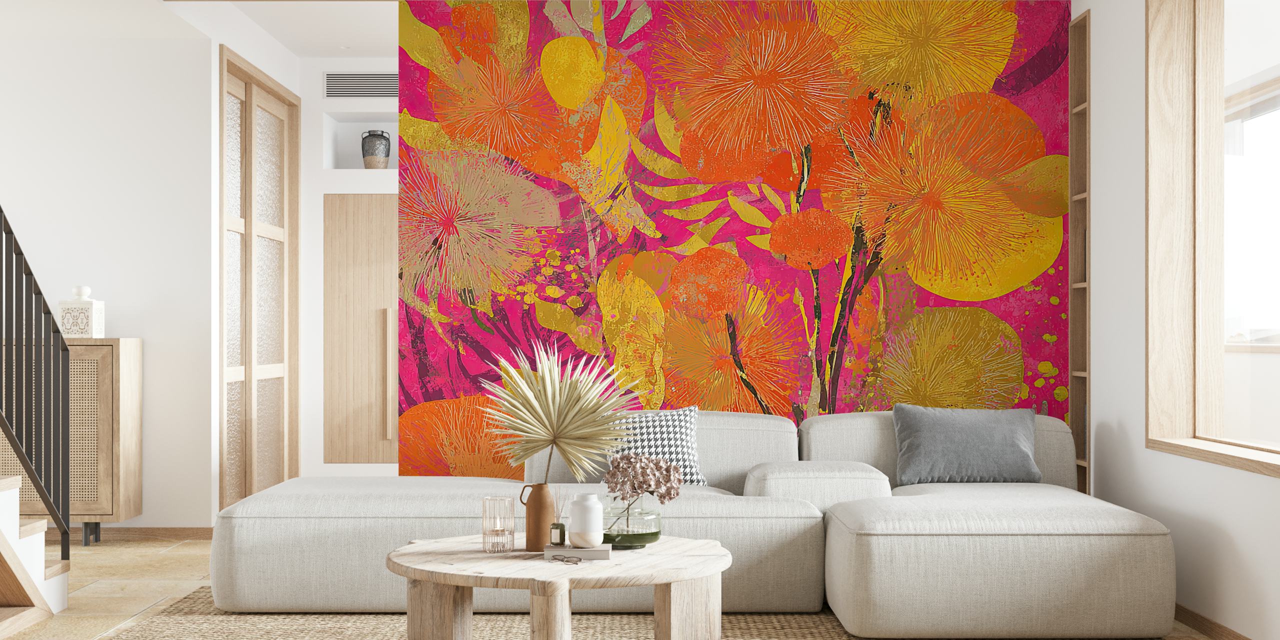 Vibrant Floral Burst papel pintado en una habitación