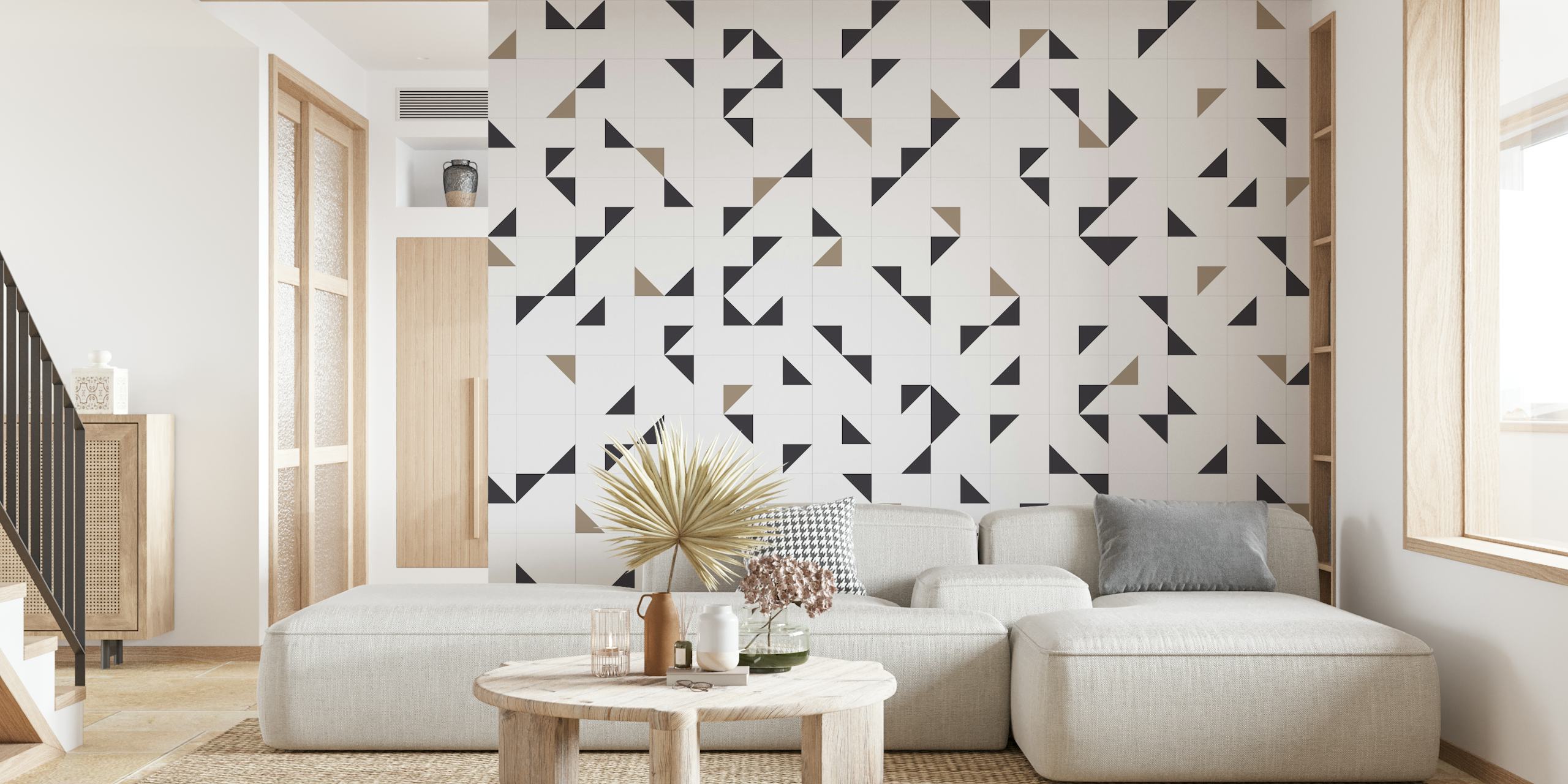 Geometric black and white patterns on a white background wallpaper