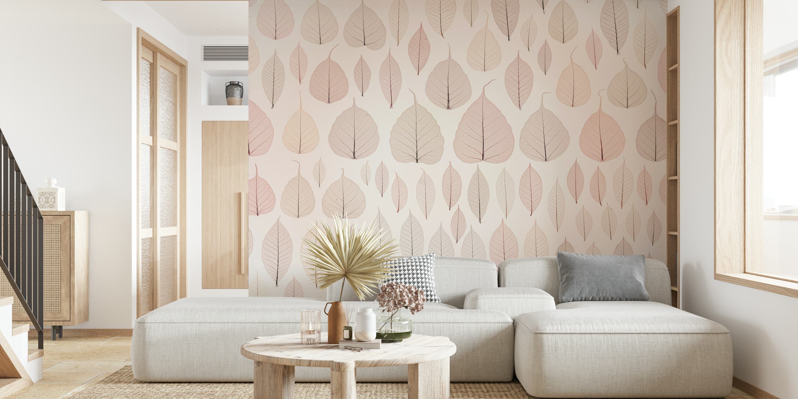 Soft pink leaves with thin outlines wallpaper