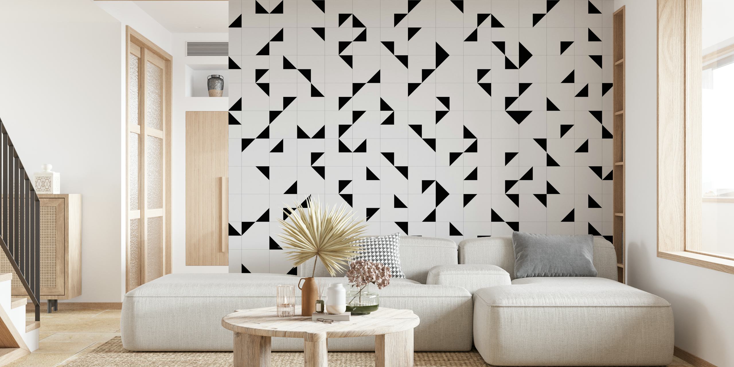 Geometric black and white triangle pattern wallpaper