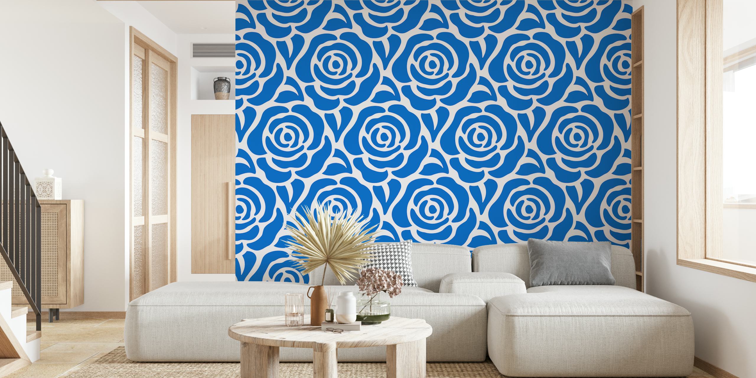 Blooming roses pattern wallpaper in room