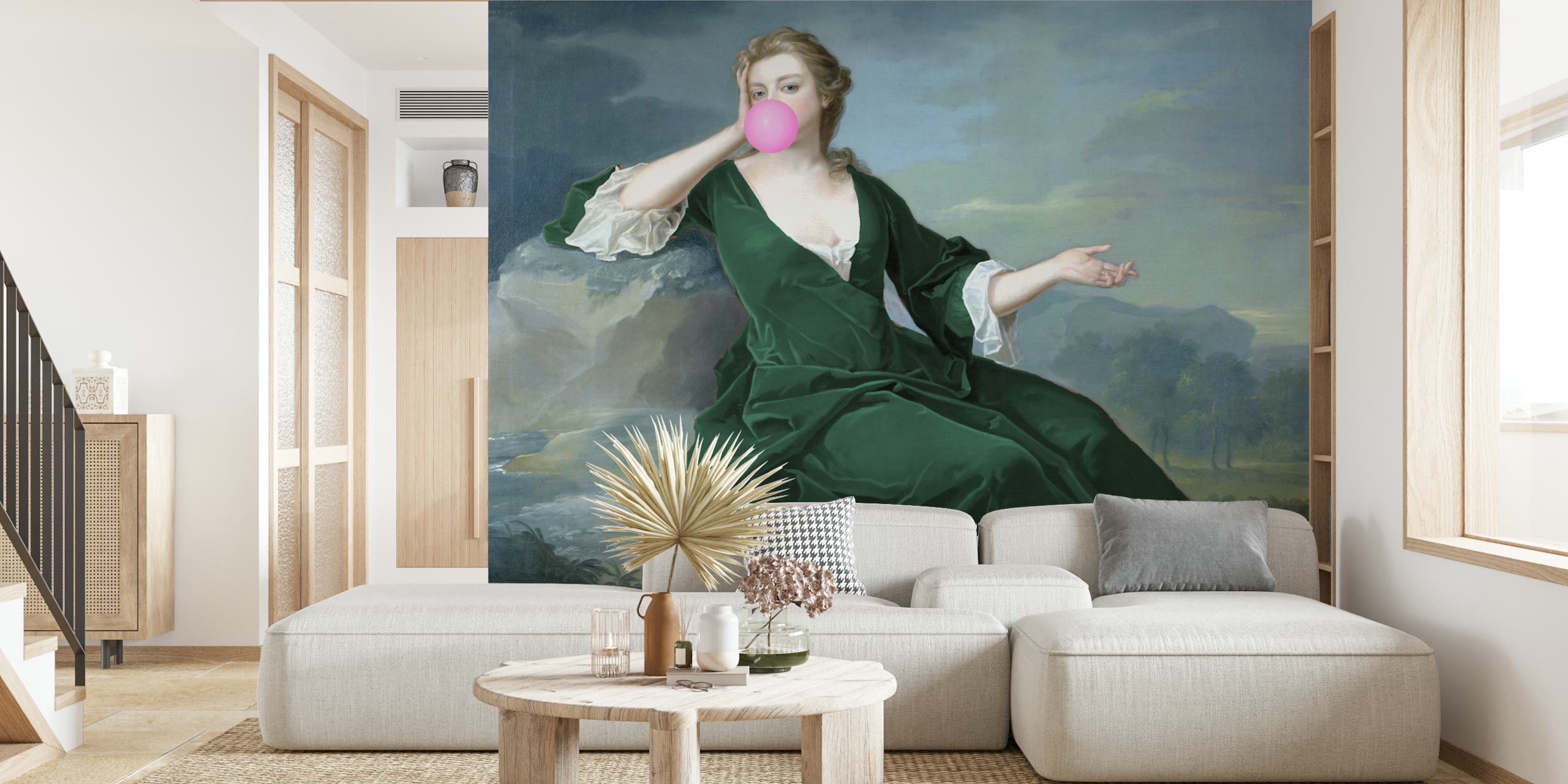 Wallpaper of regal lady in green dress