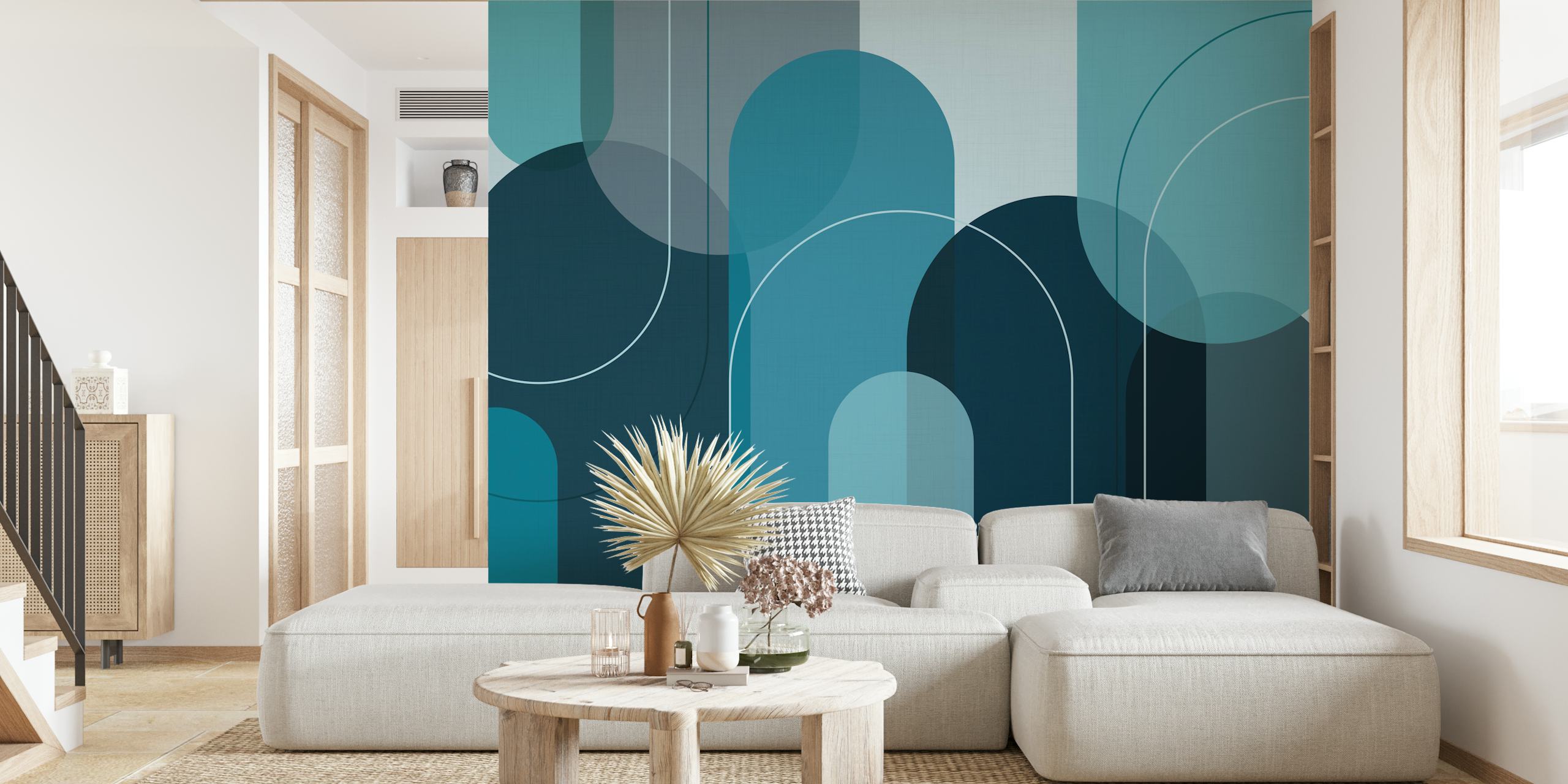 Geometric turquoise and teal arches wallpaper