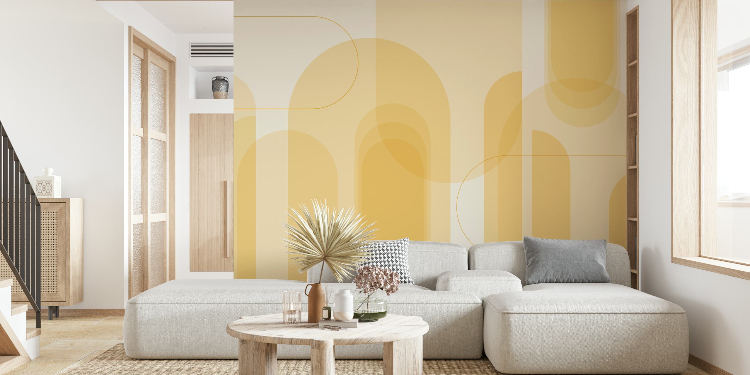 Calm Curves Sunny Yellow pozadina u sobi