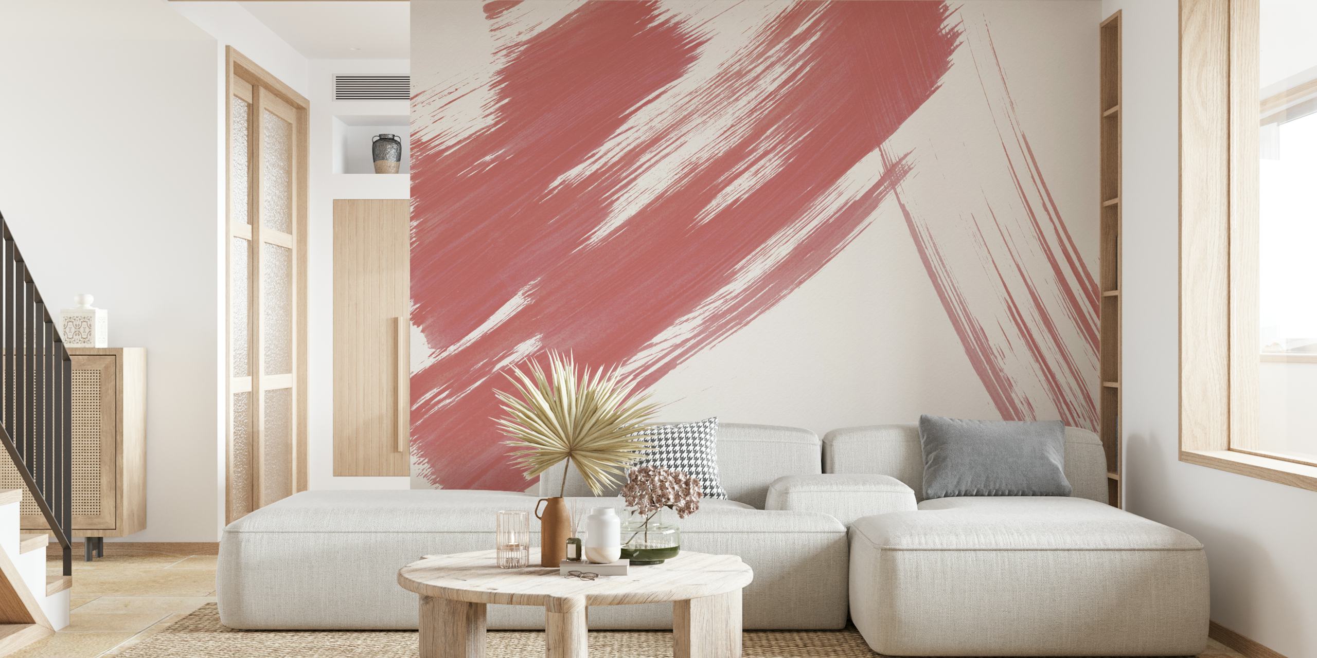 Ταπετσαρία Dusty rose brushstrokes σε ένα δωμάτιο