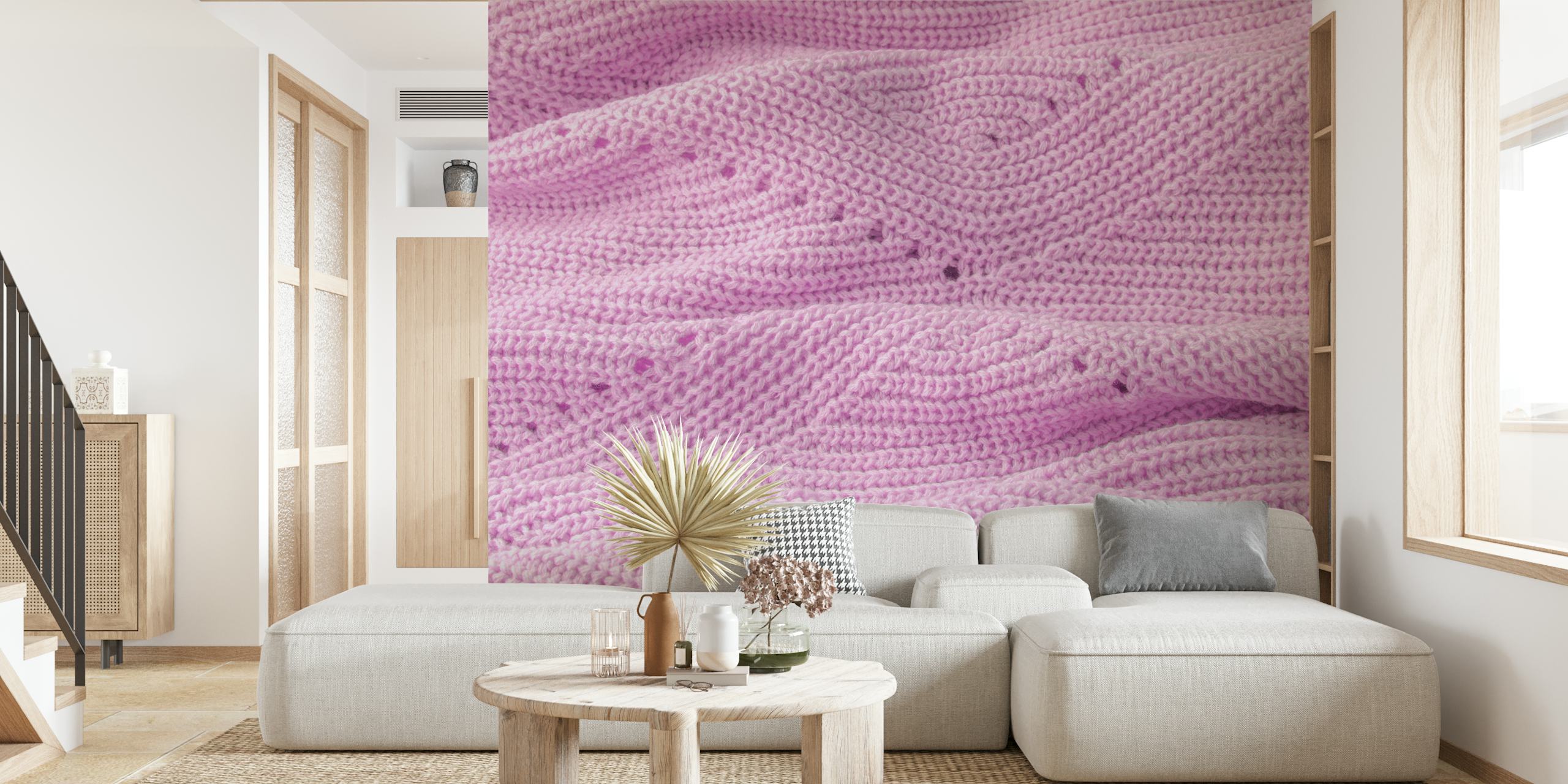 Cozy pink knit wallpaper design