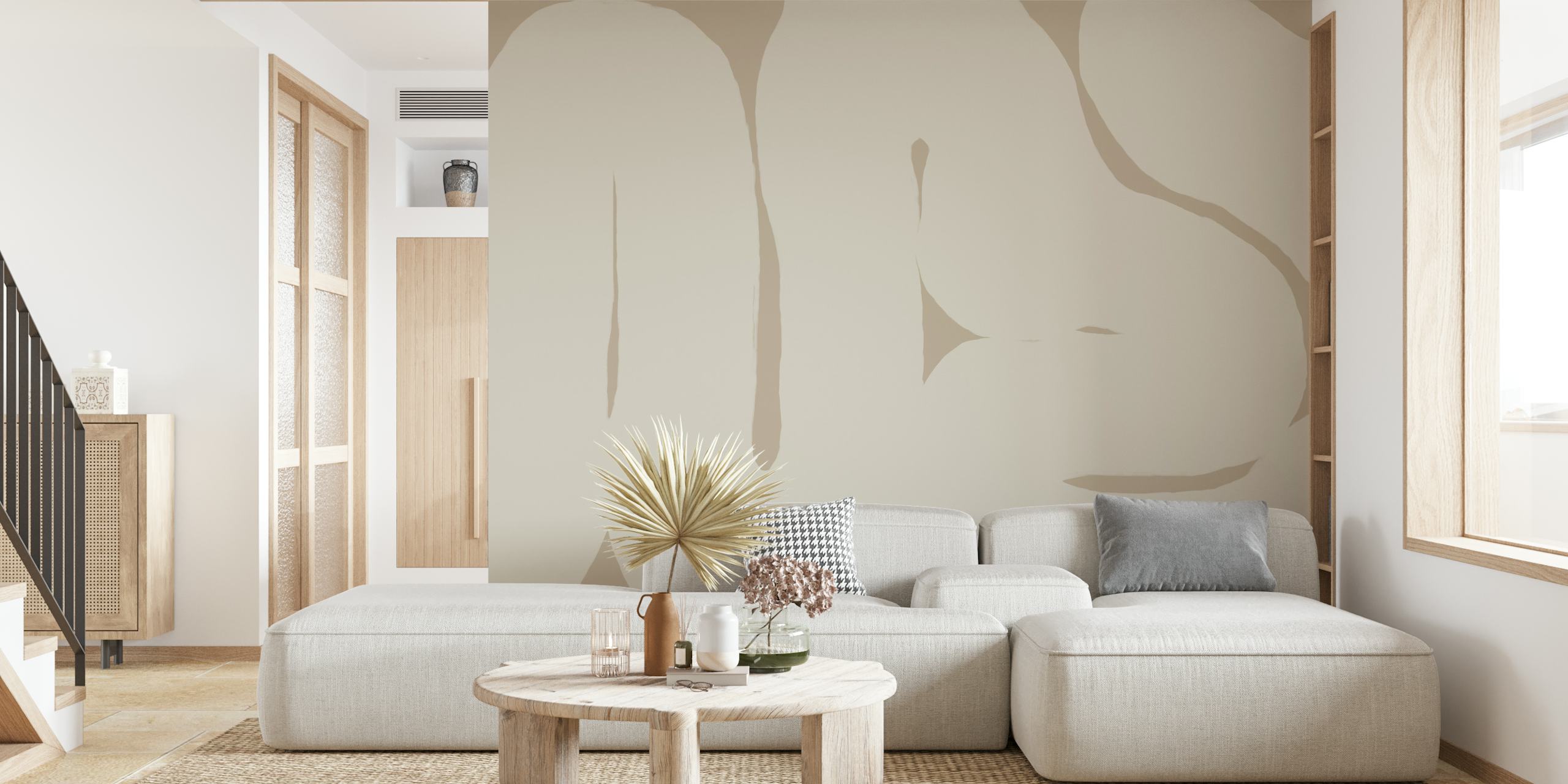 Calm Beige Flow wallpaper in a room