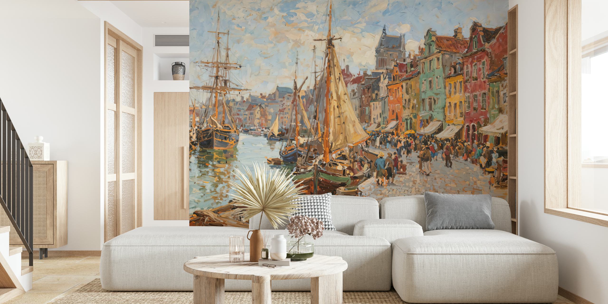 Historic Port Town Escape wallpaper in a room