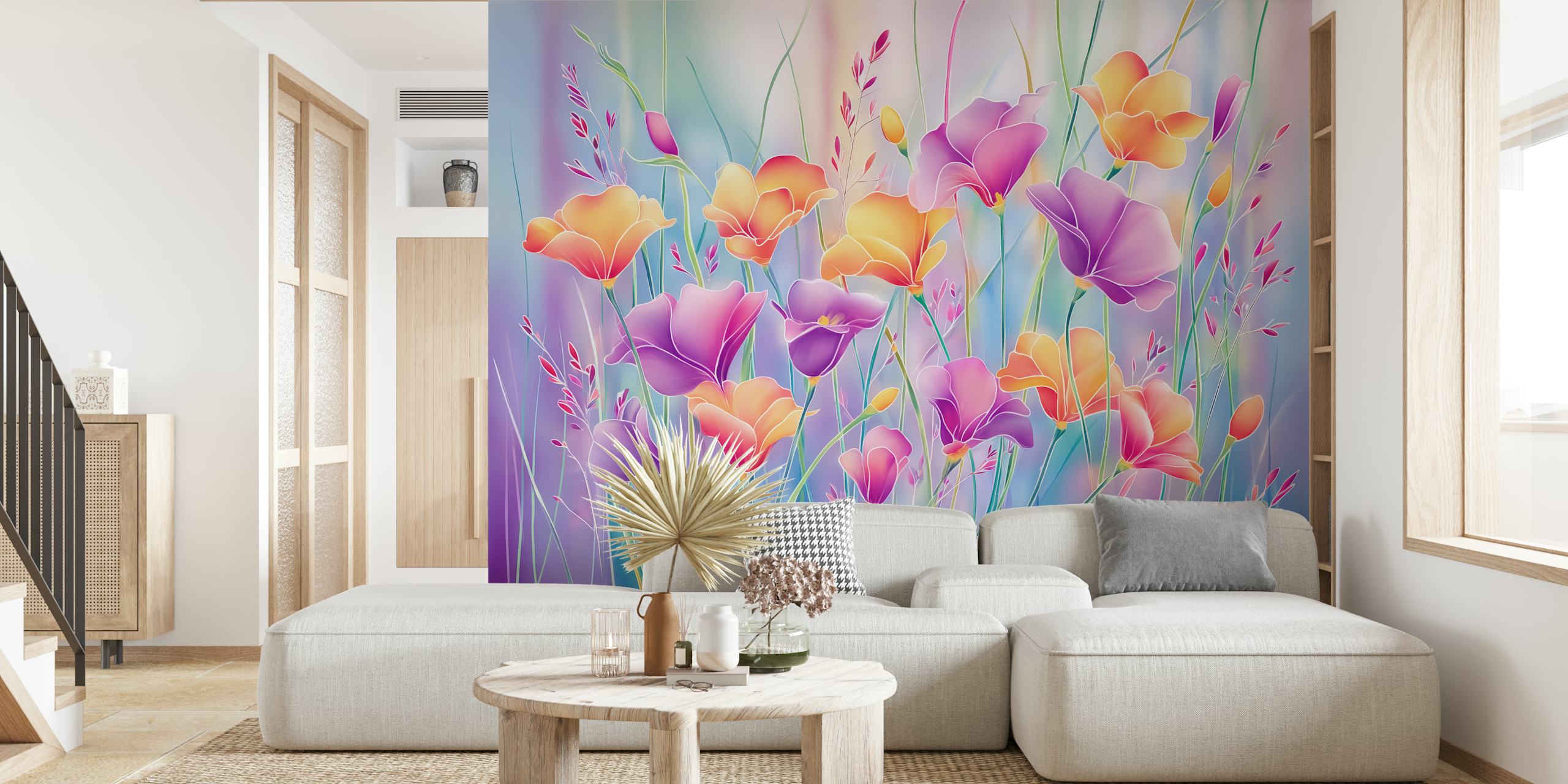Floral wallpaper in soft hues