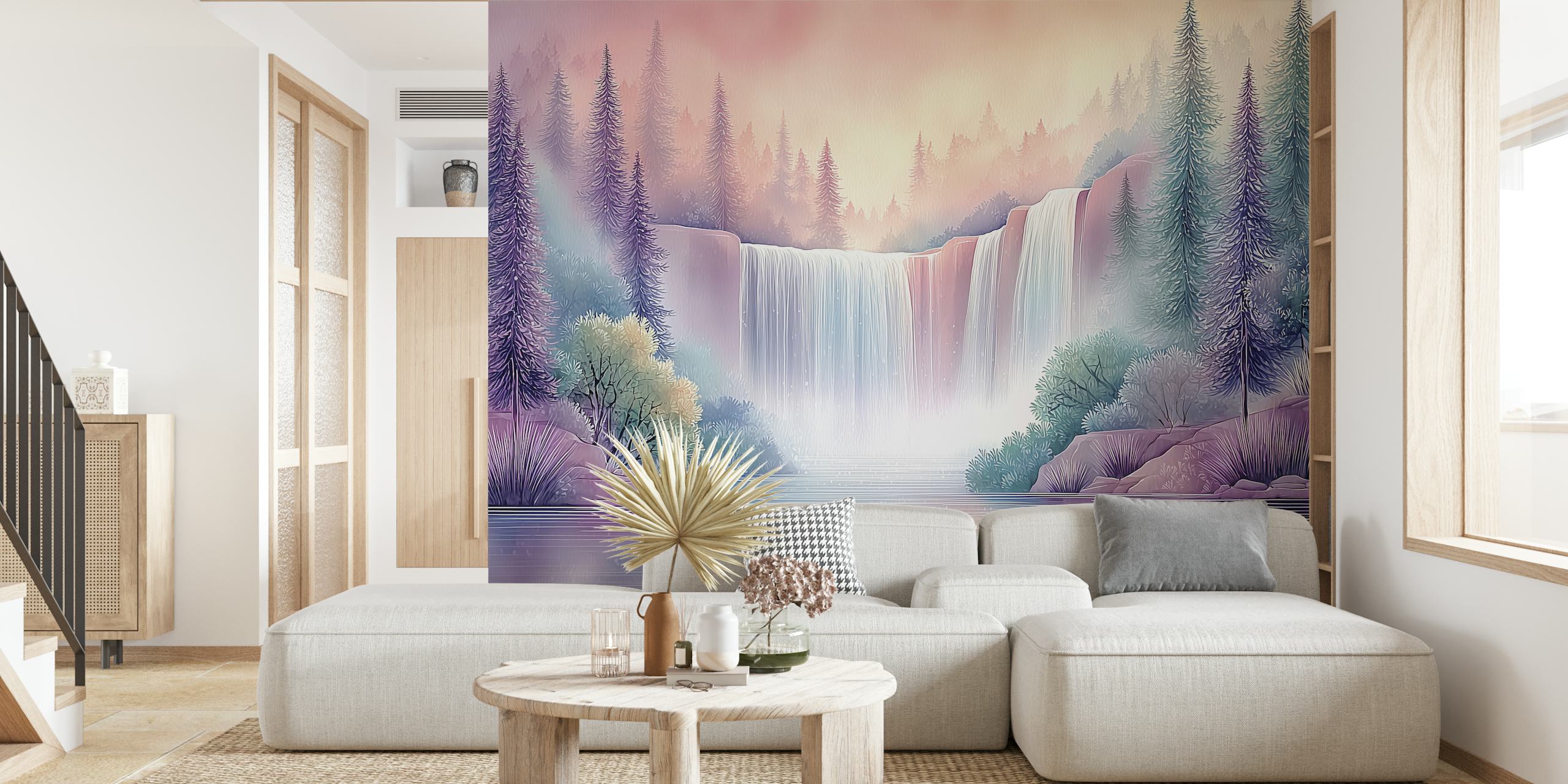 Mystical waterfall wallpaper in a room