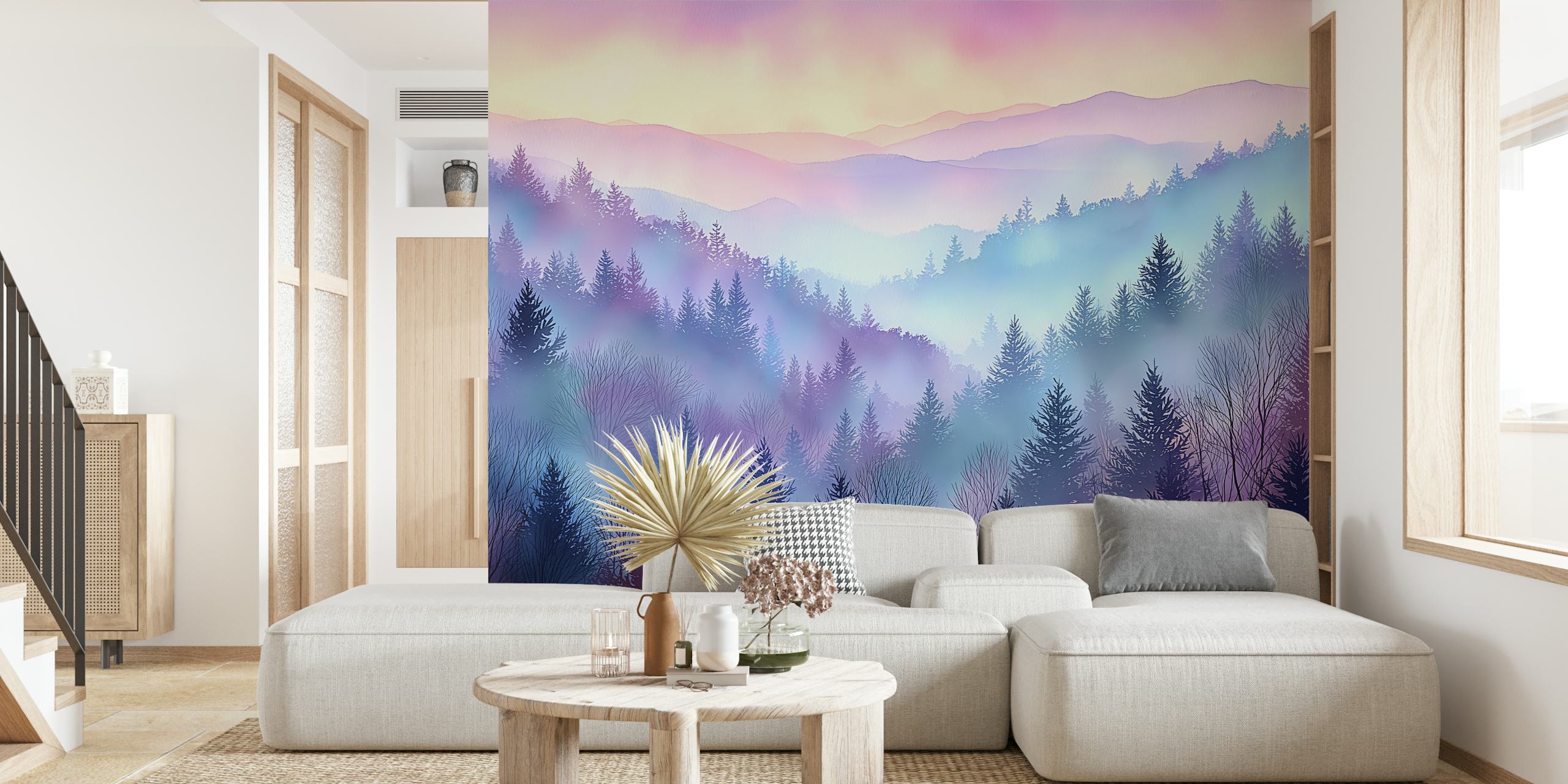 Mystical Forest Sunrise Tapete in einem Raum