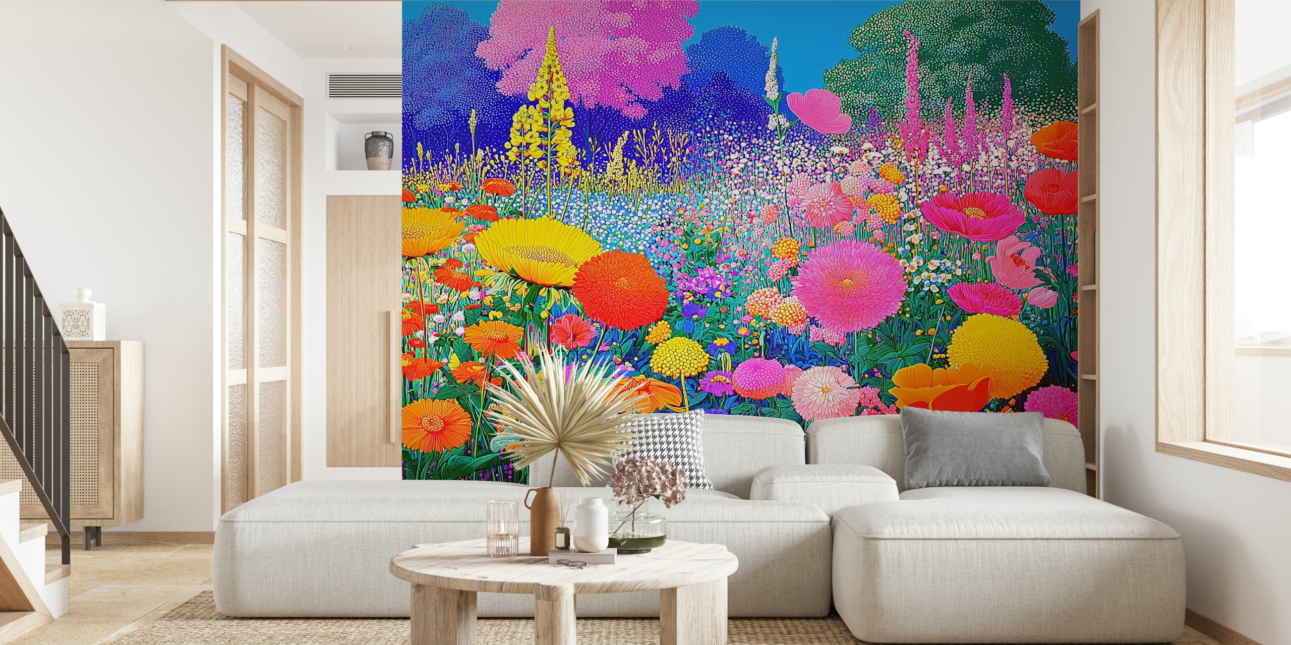 Blooming Spectrum λουλουδάτη ταπετσαρία σε ένα δωμάτιο