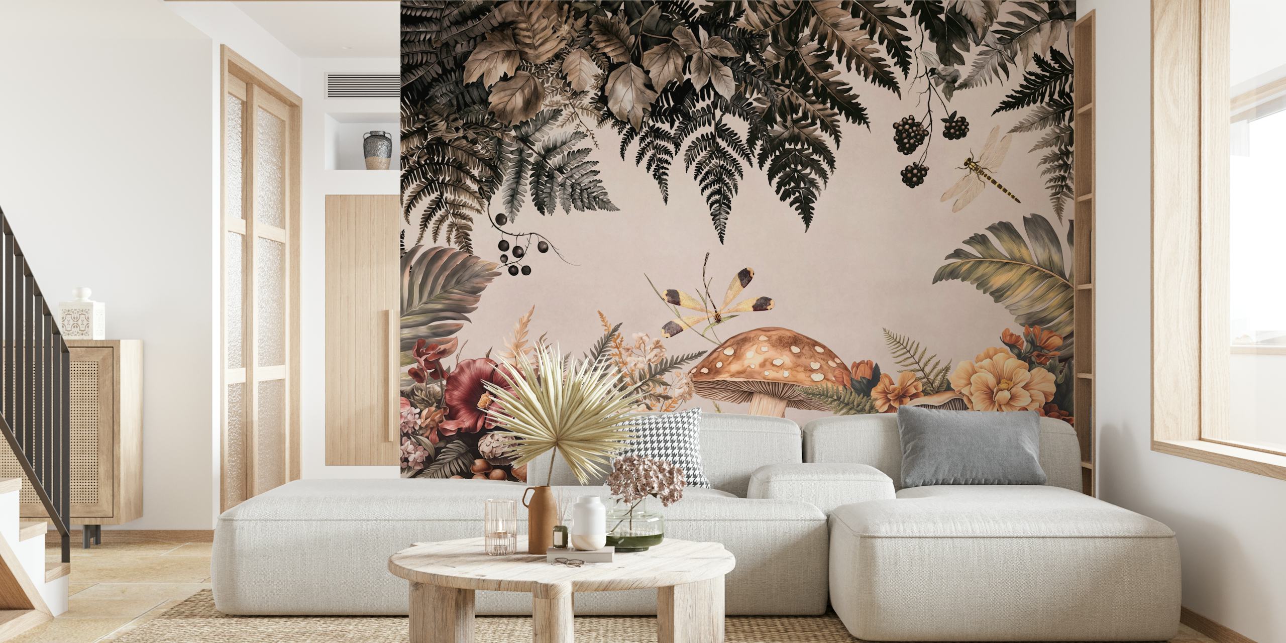 Vintage Woodland Dragonfly Oasis wallpaper design