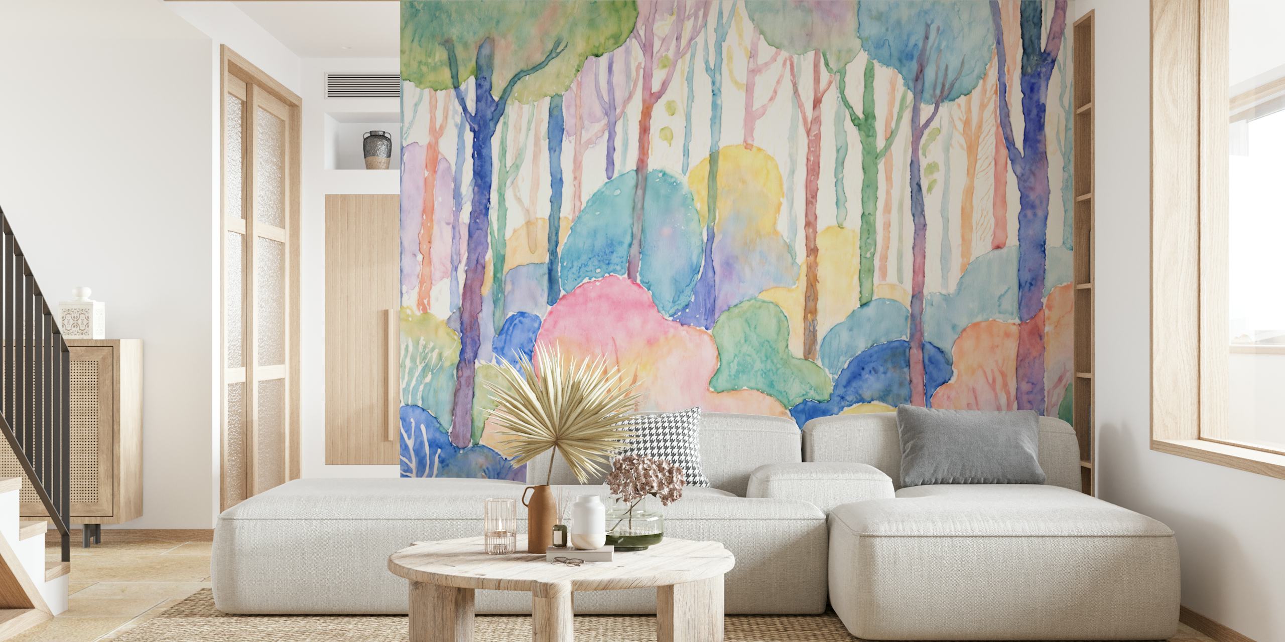 Dreamy Forest Watercolor wallpaper in a room