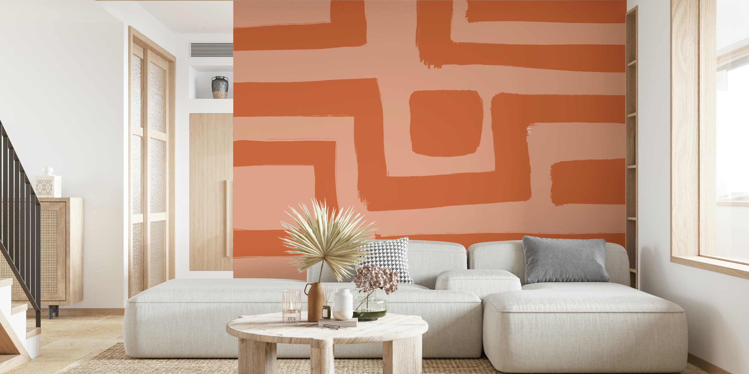 Organic earthy lines wallpaper in a room setting