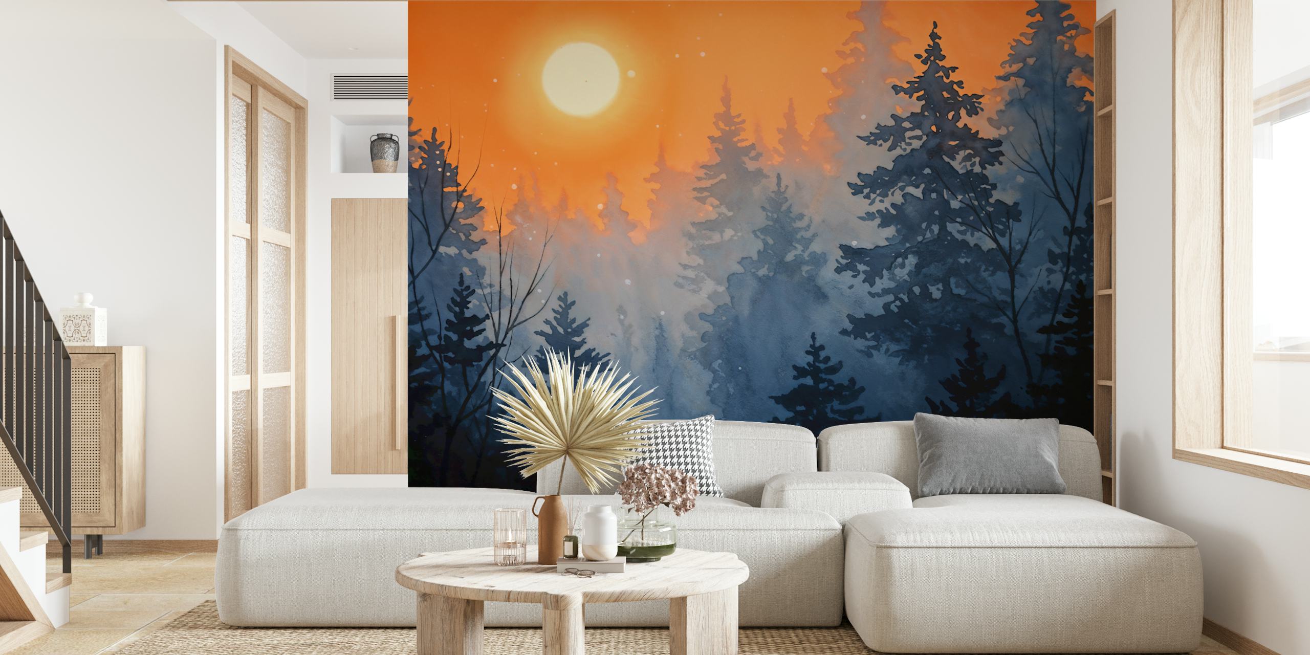 Tapeta Sunset Through Pine Forest u sobi