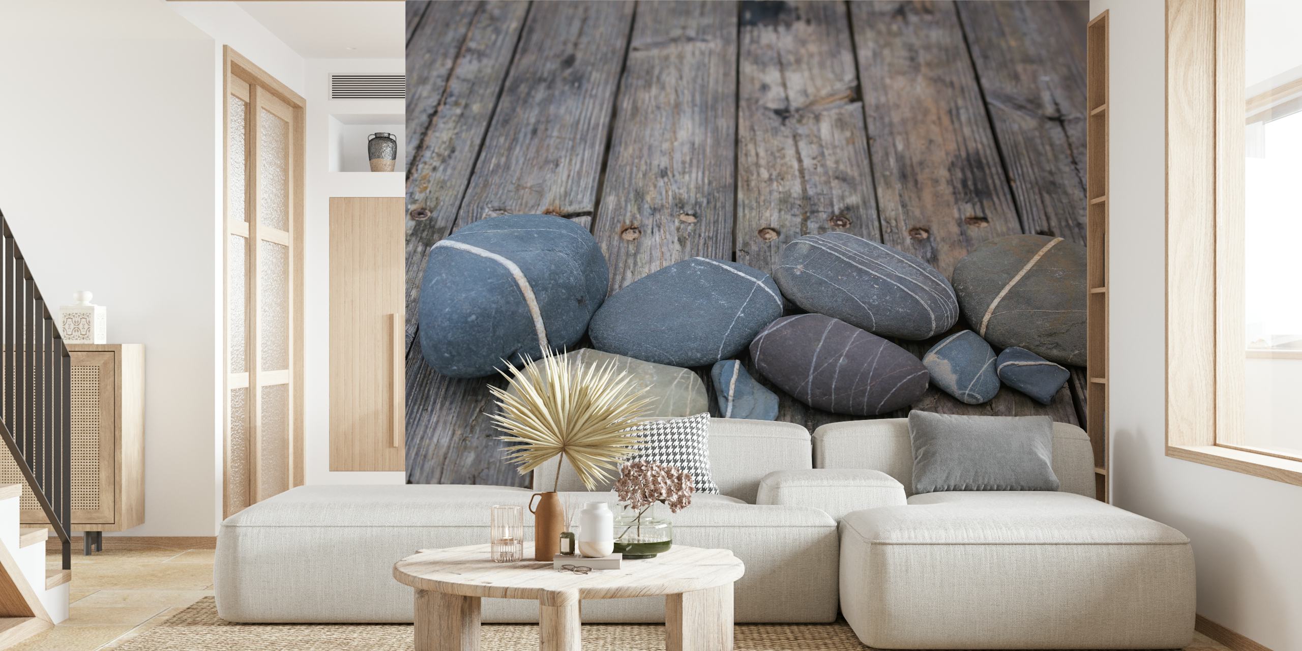 Pebble Collection On Wood Display