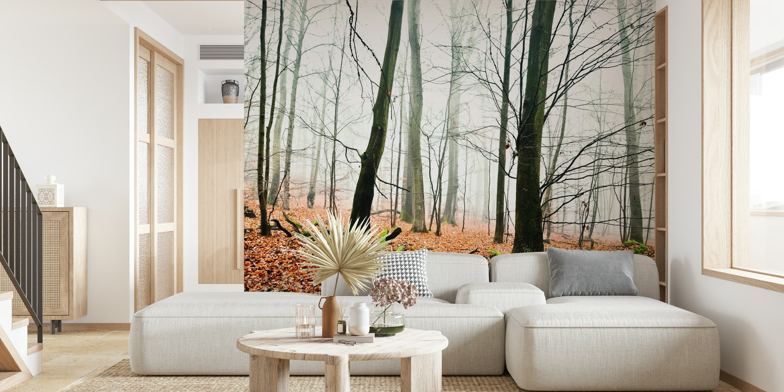 Foggy forest wall mural με δέντρα που εξαφανίζονται στην ομίχλη