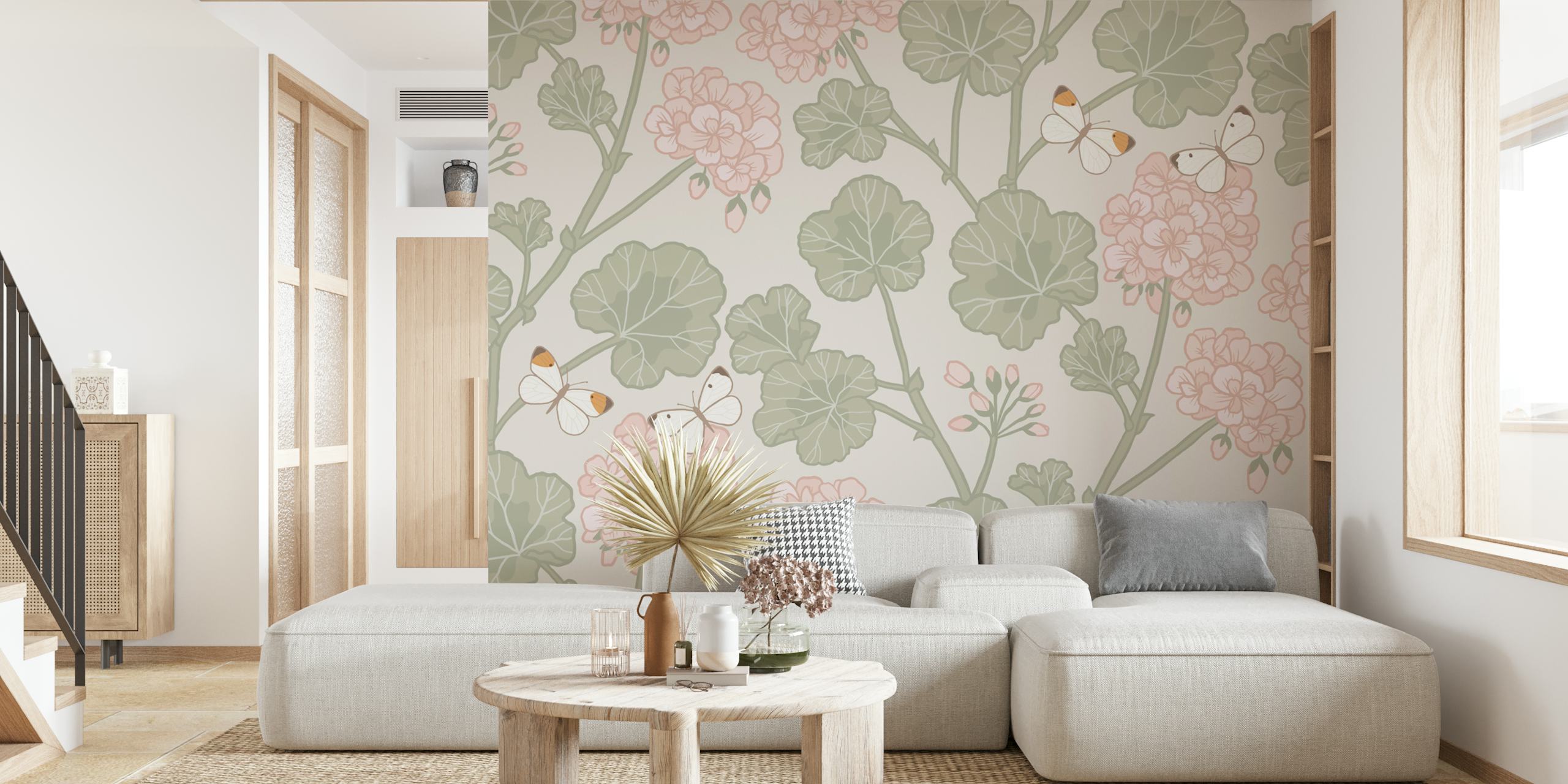 Tapeta kwiatowa Jenni Green Pink w pokoju