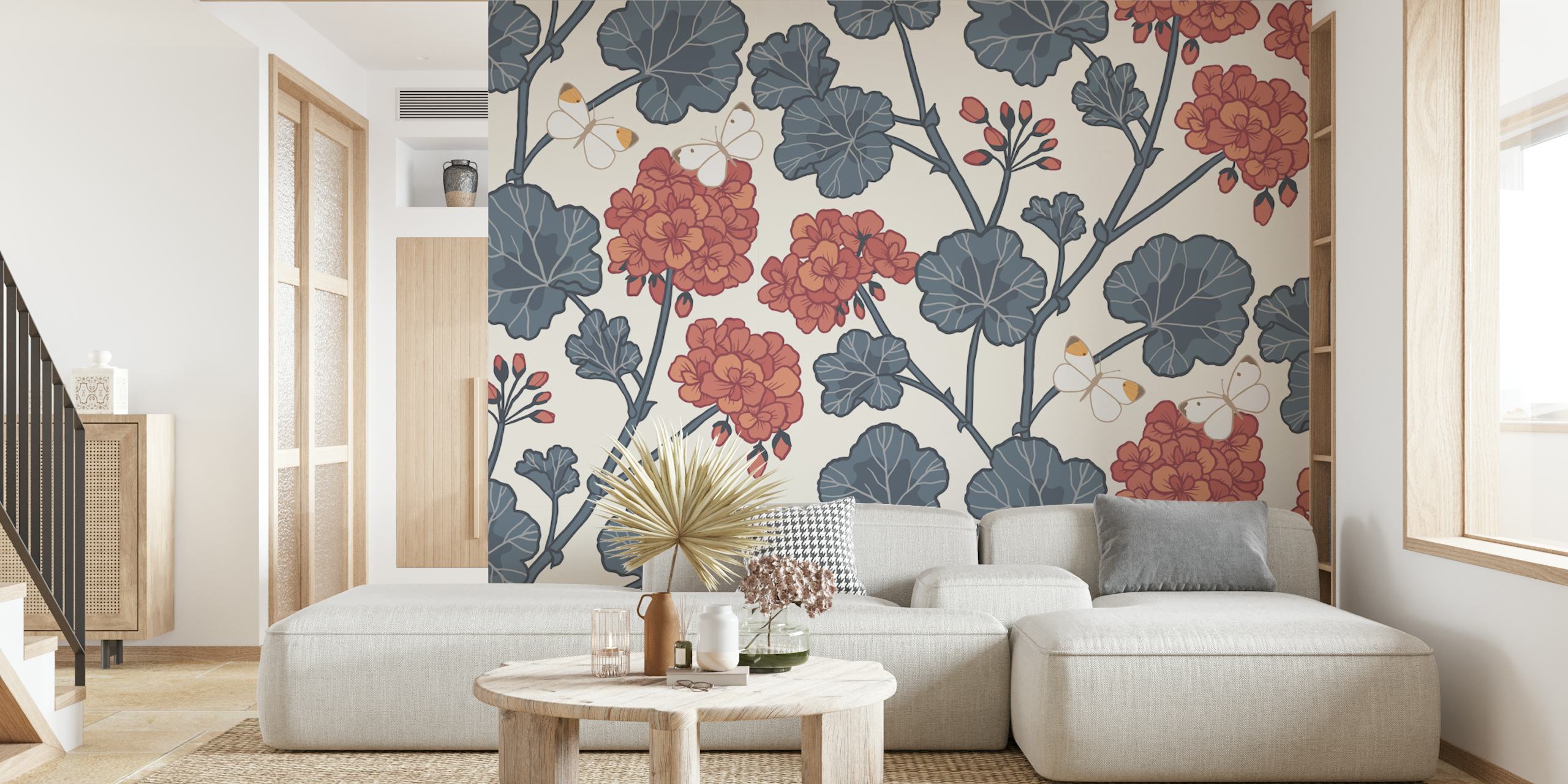 Floral Jenni Blue Red wallpaper in a room