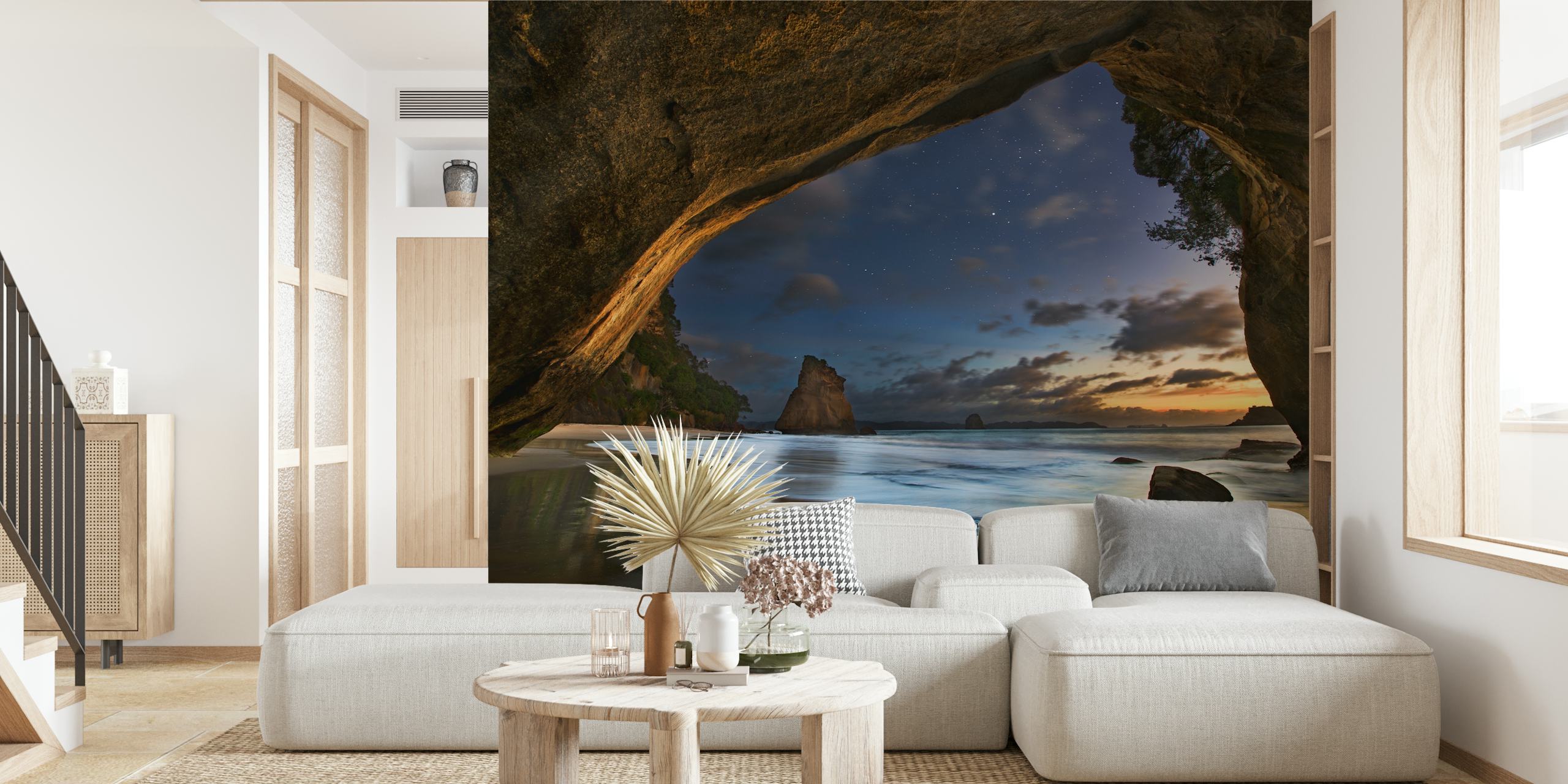 Cathedral Cove behang in een kamer