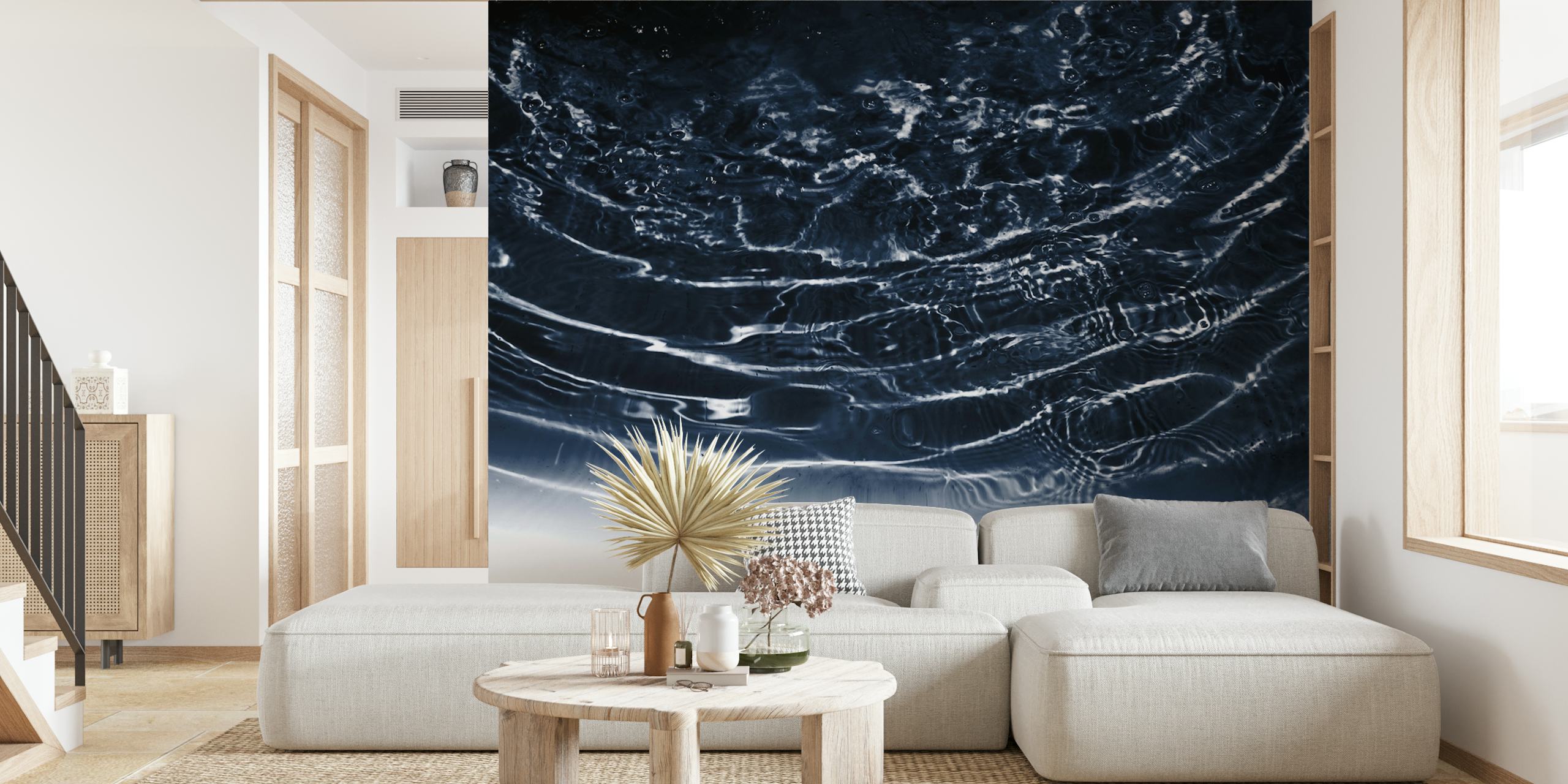 Dark navy blue water surface with ripples wallpaper