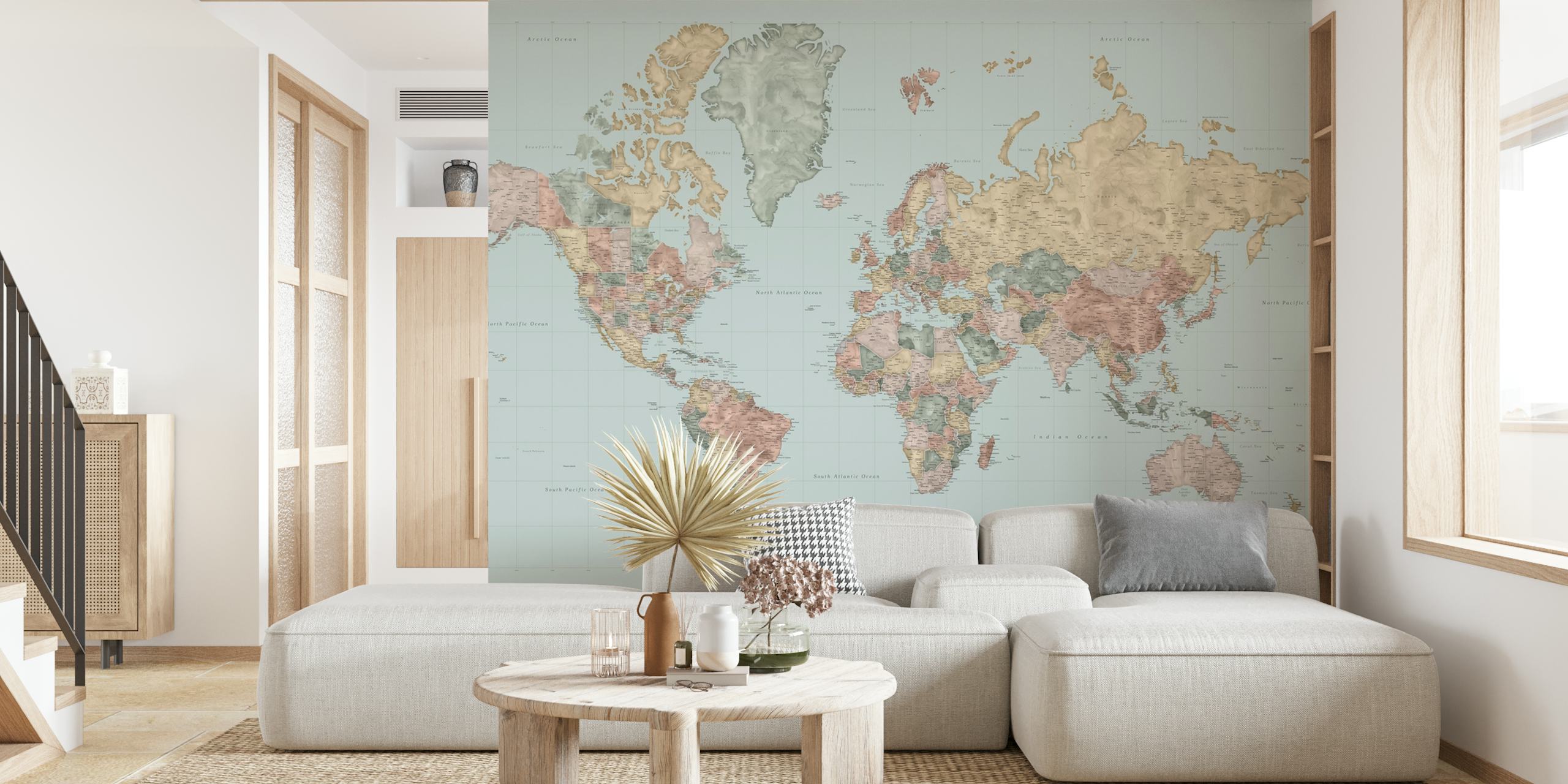 High detail world map tapet i et rom