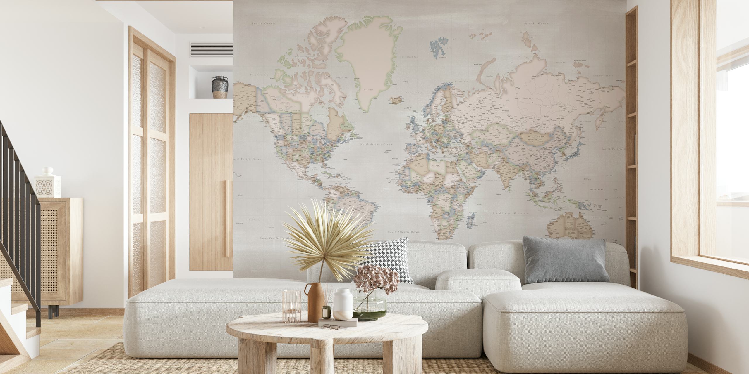 Carta da parati con mappa del mondo ad alta definizione in una stanza