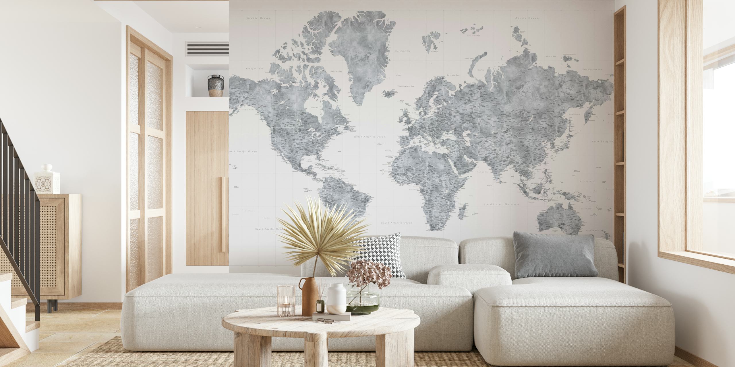High detail world map wallpaper in a room