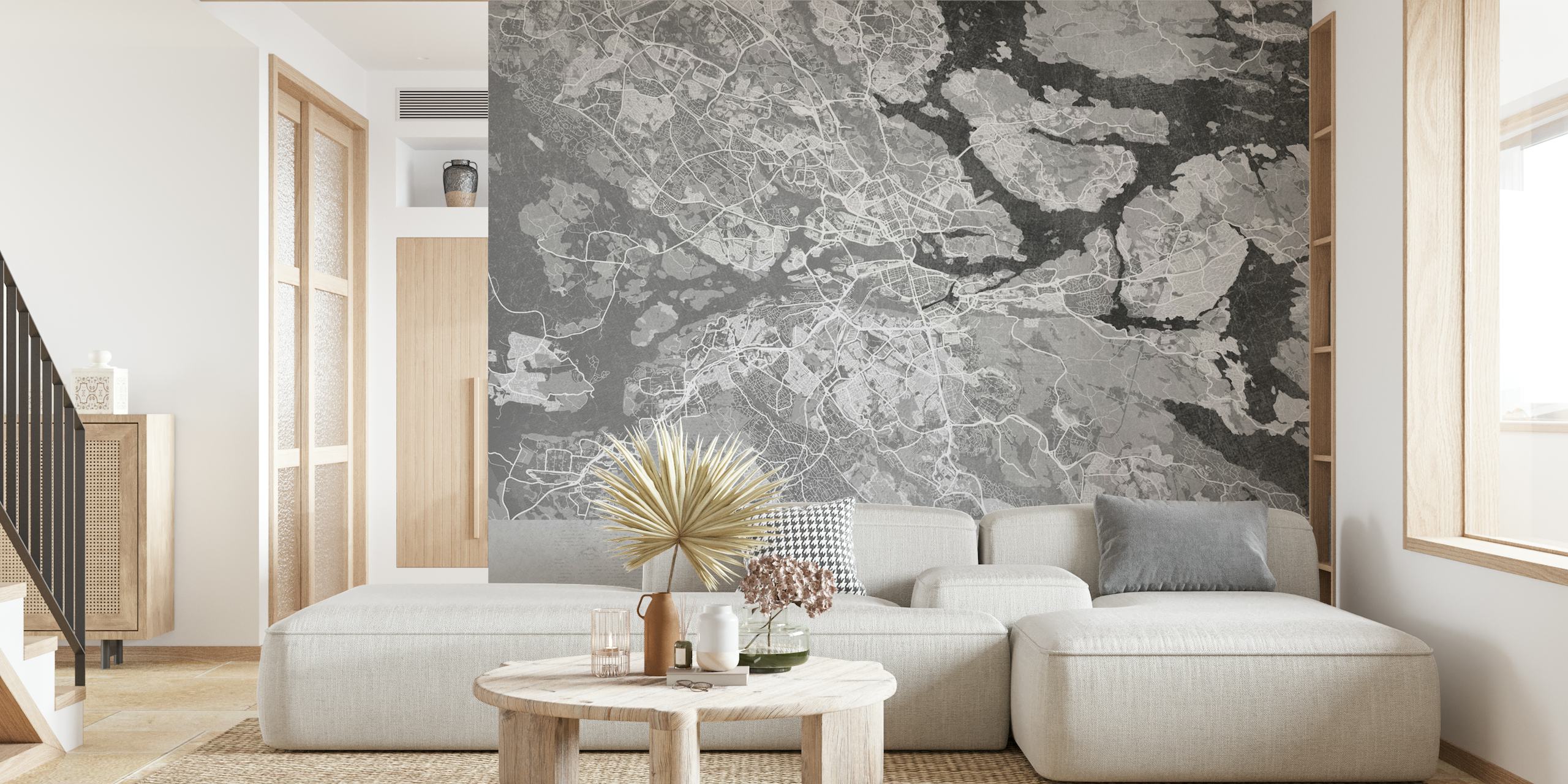 Stockholm gray vintage style map wall mural for interior decor