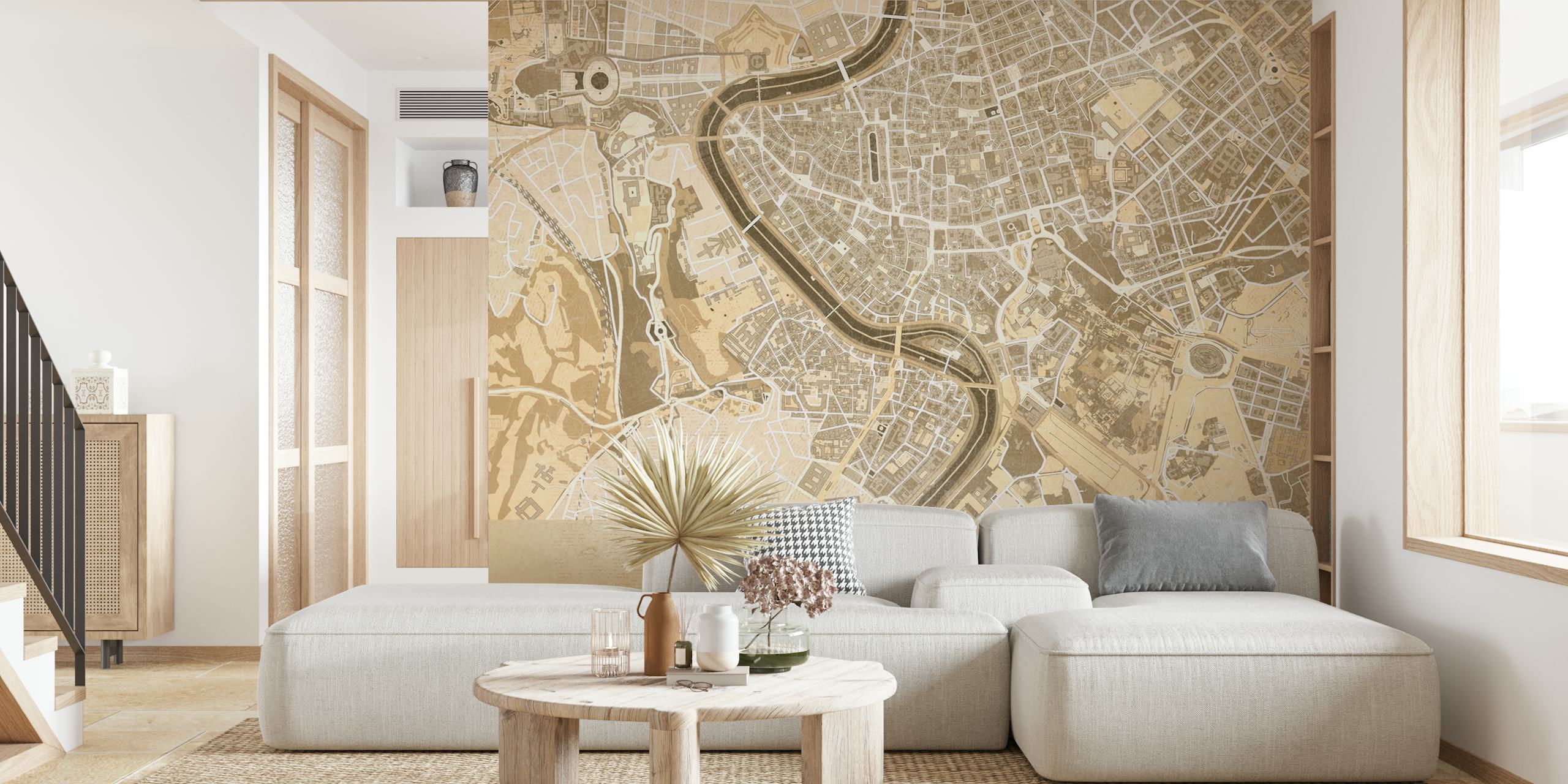 Detailed sepia map of Rome, Italy, showing streets and landmarks, vintage style wallpaper