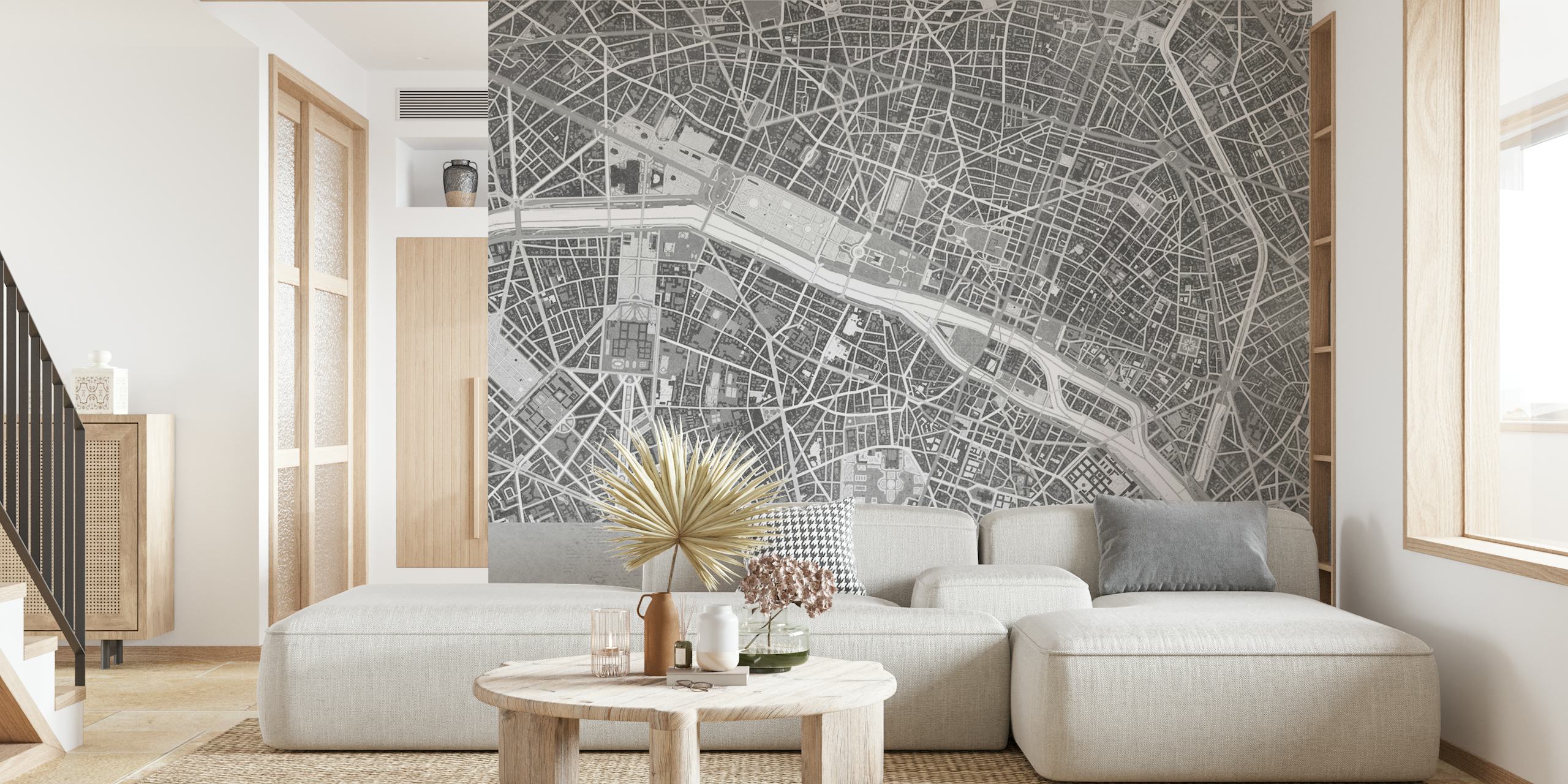 Gray vintage Paris France map behang