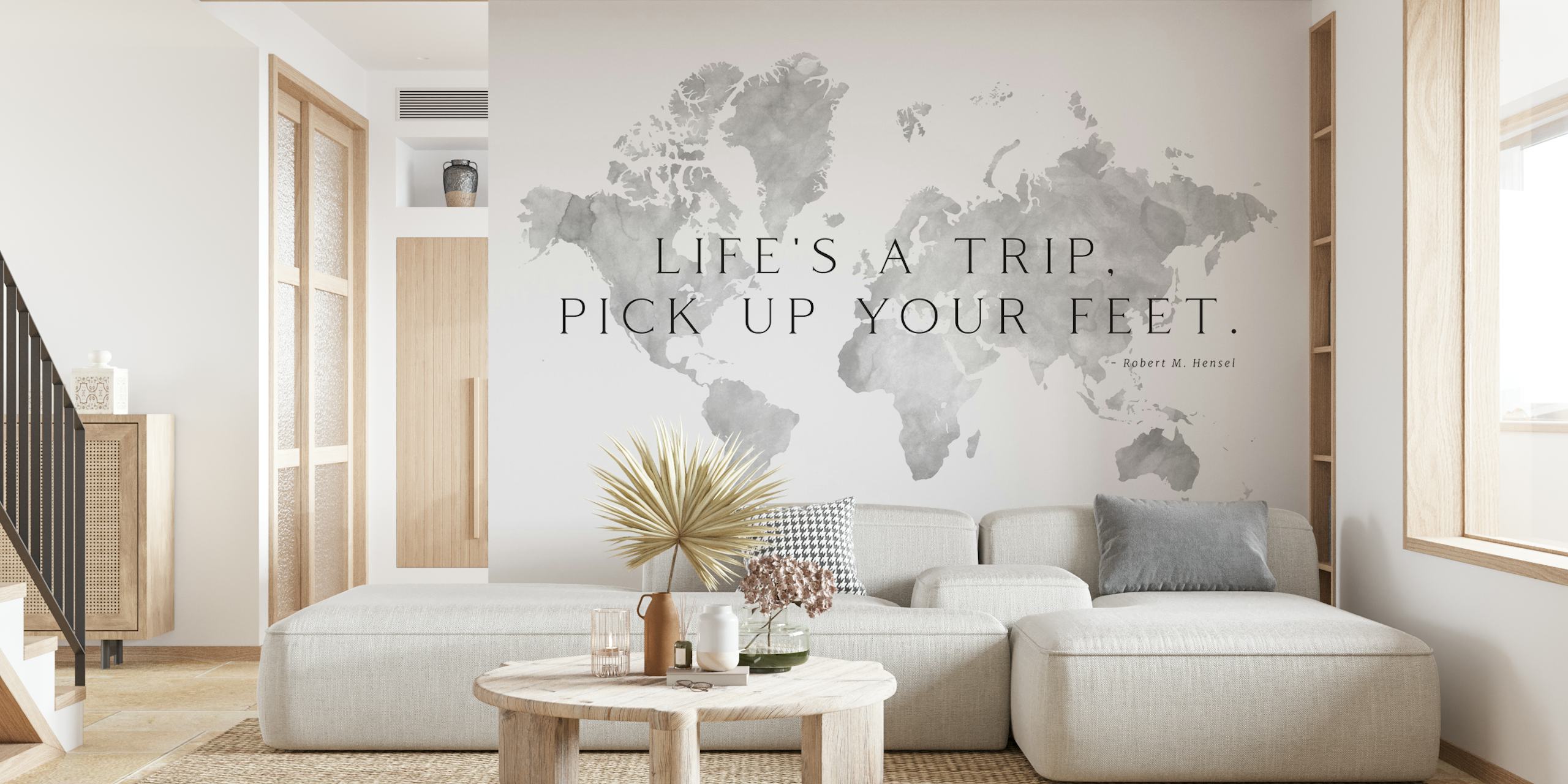 Gray world map with inspirational quote wallpaper