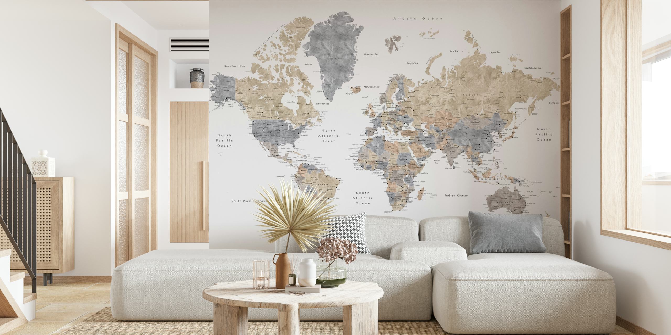 Gouri world map with cities som tapet i et rom