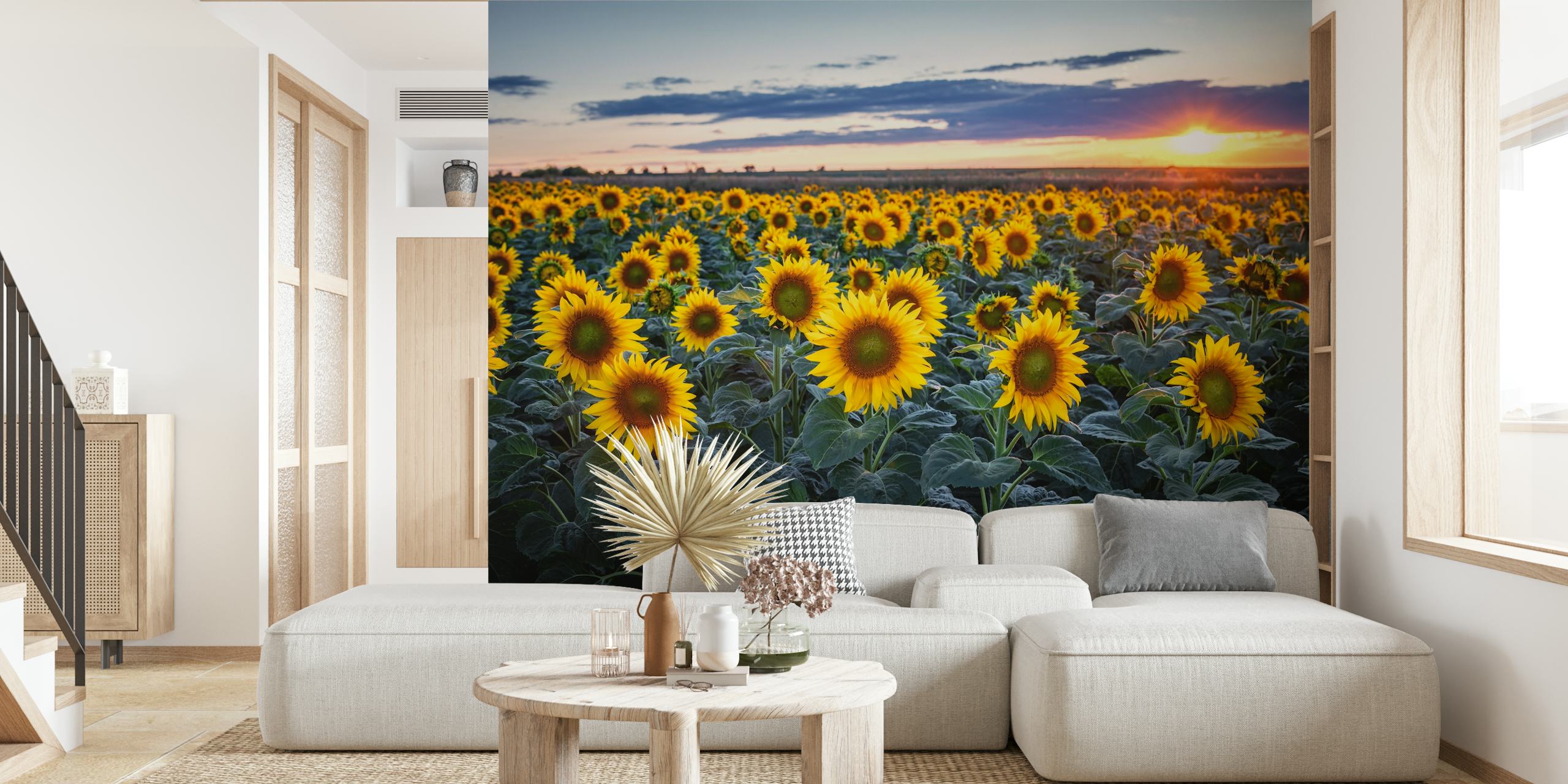 Sunflowers wallpaper in a bright room