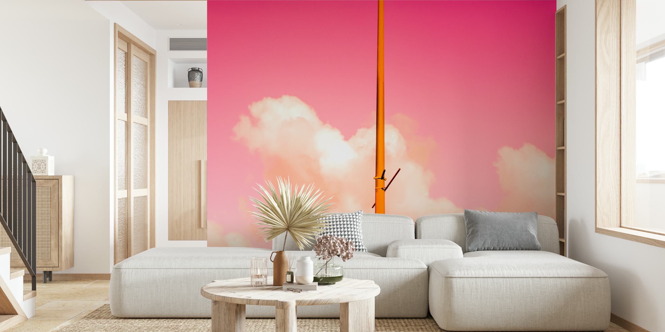 Rosa tapet med et livlig design.