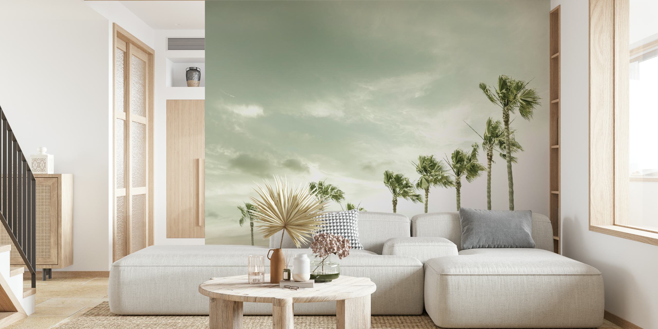 Vintage palms at the beach wallpaper design