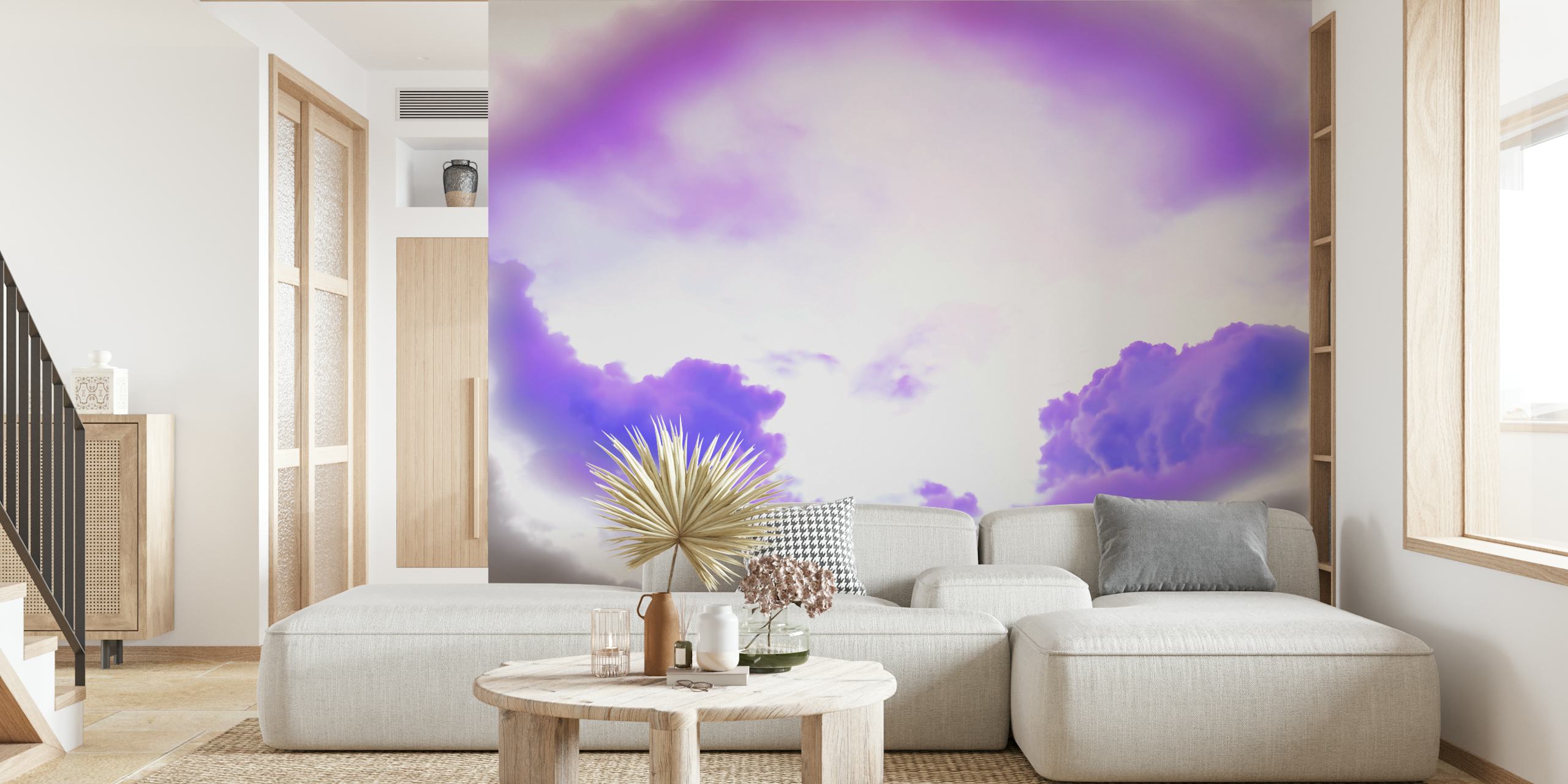Purple clouds with white edges in a dreamlike sky wallpaper