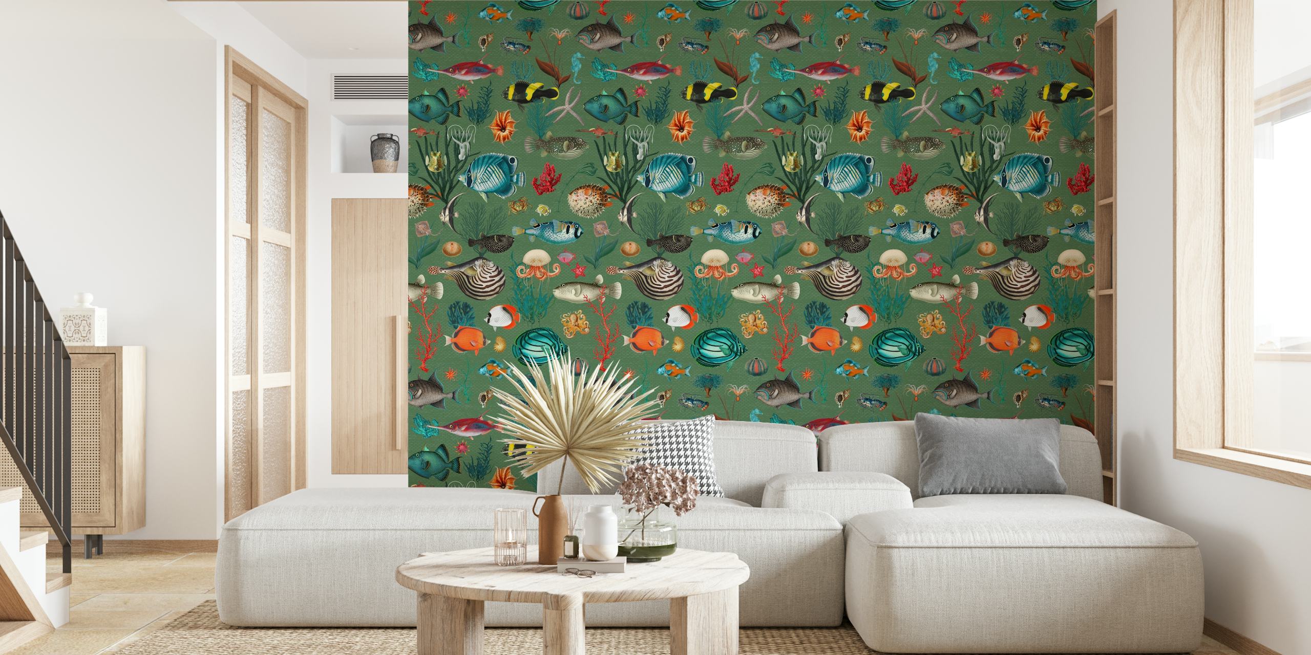 Oceania in olive green papier peint dans une pièce