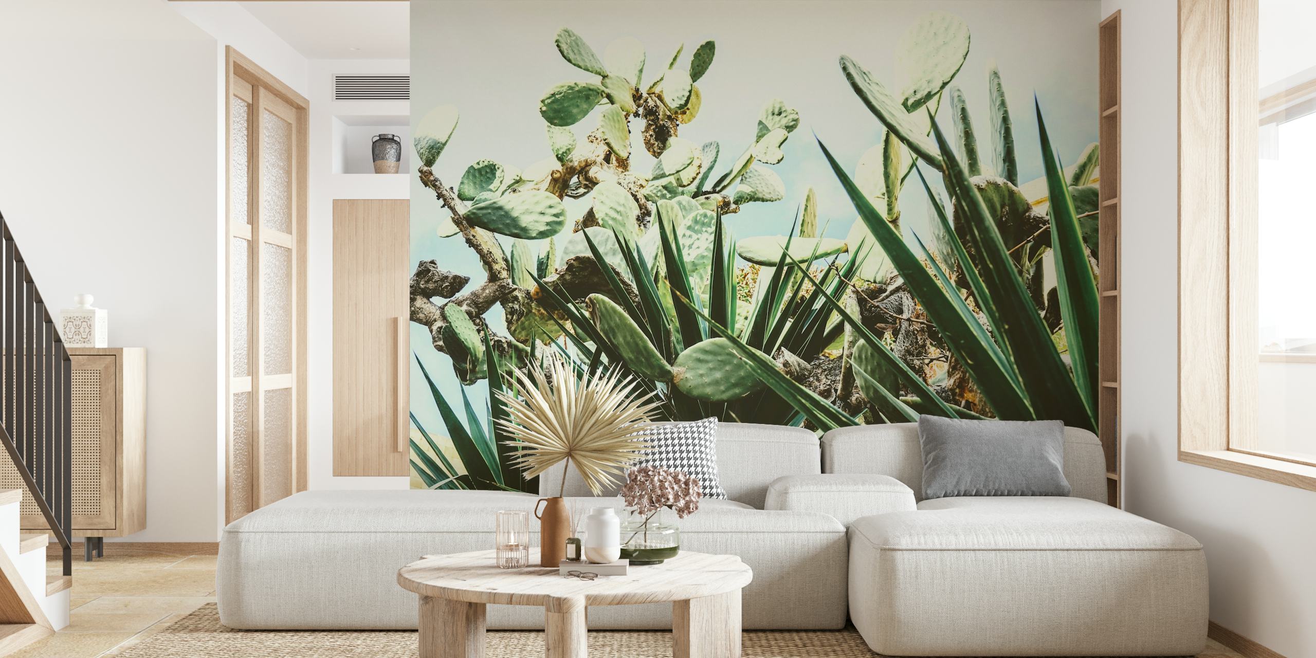 Cactus and palm wallpaper in a room