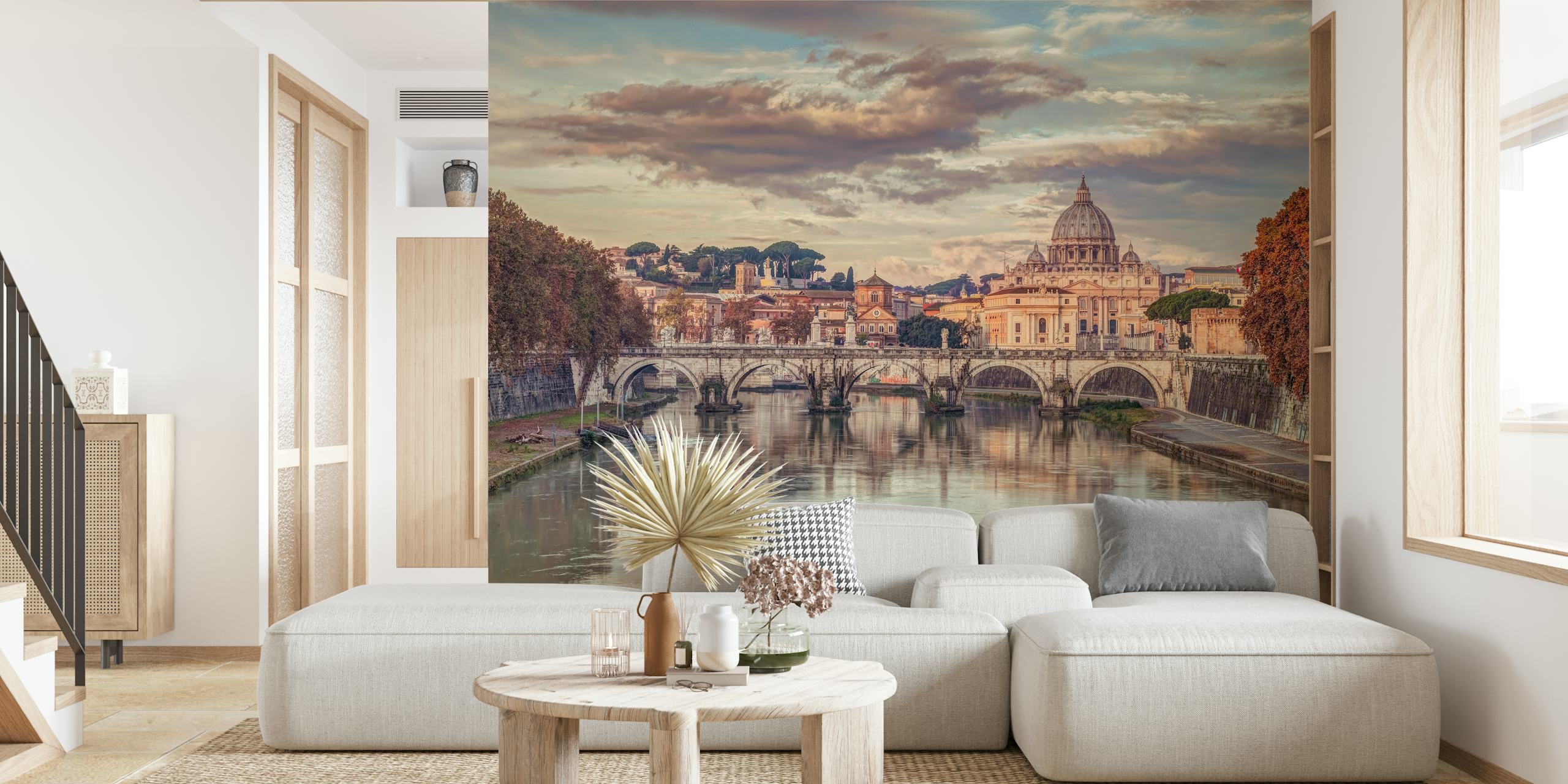 Basilica di San Pietro view with cloudy sky, water reflection wallpaper