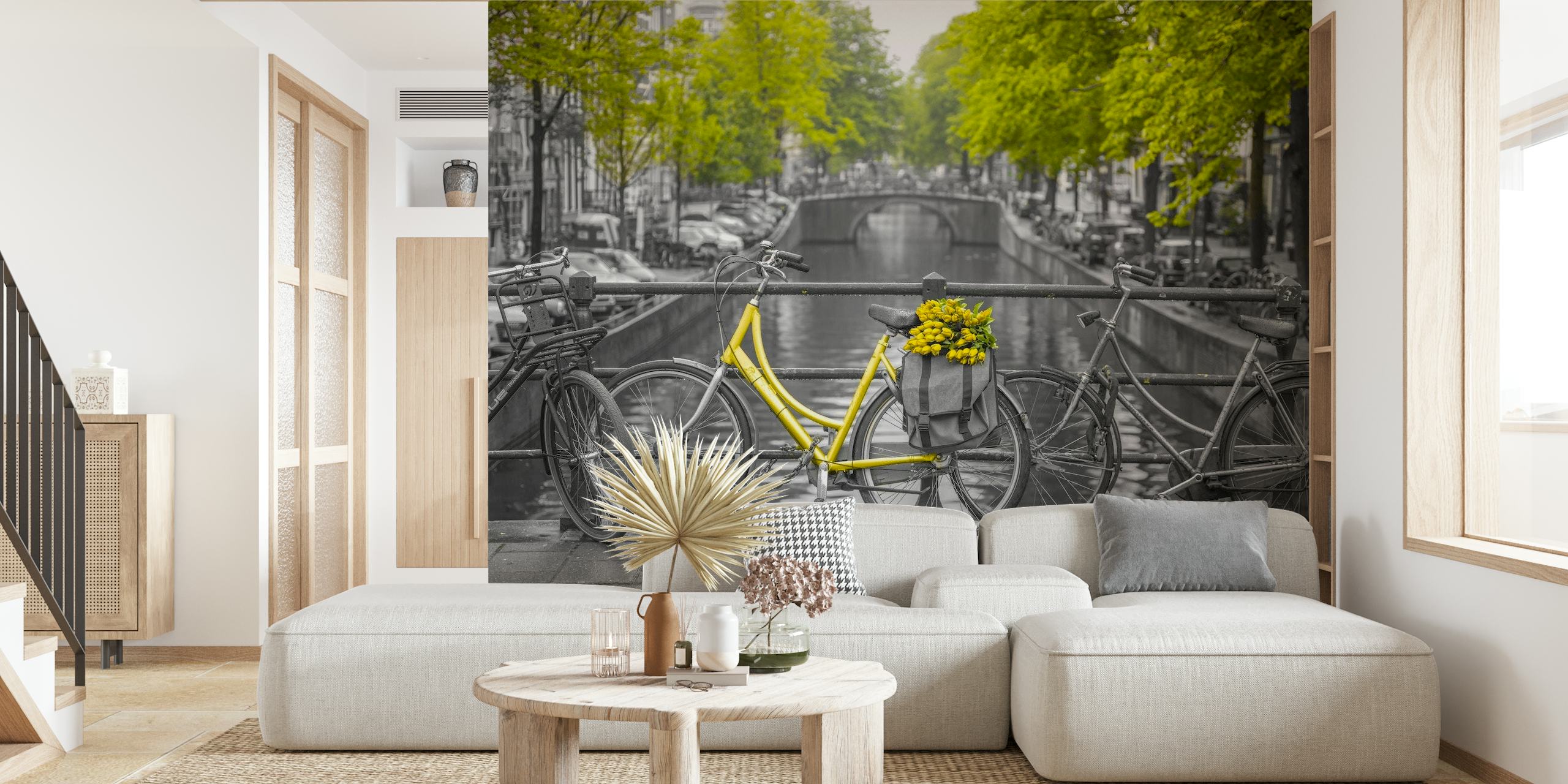 Bicycle with flowers at canal wallpaper
