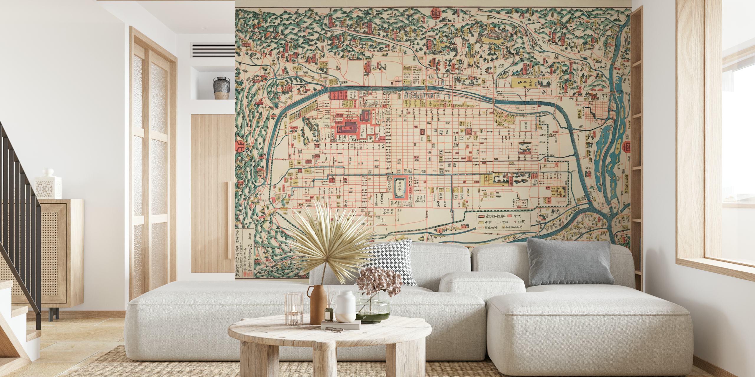 Carta da parati Vintage Kyoto Japan Map in una stanza