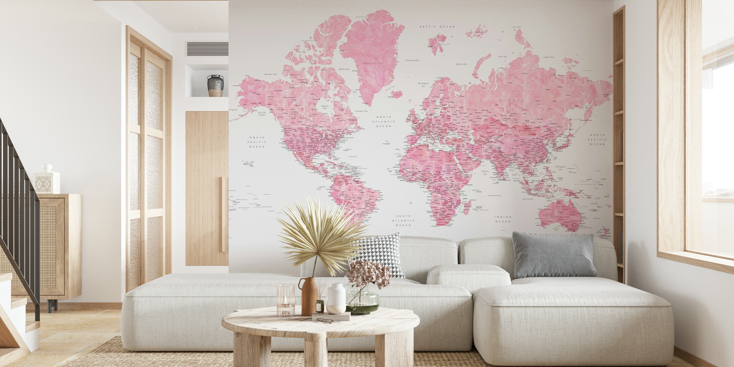 Carte du monde détaillée dans un cadre de chambre