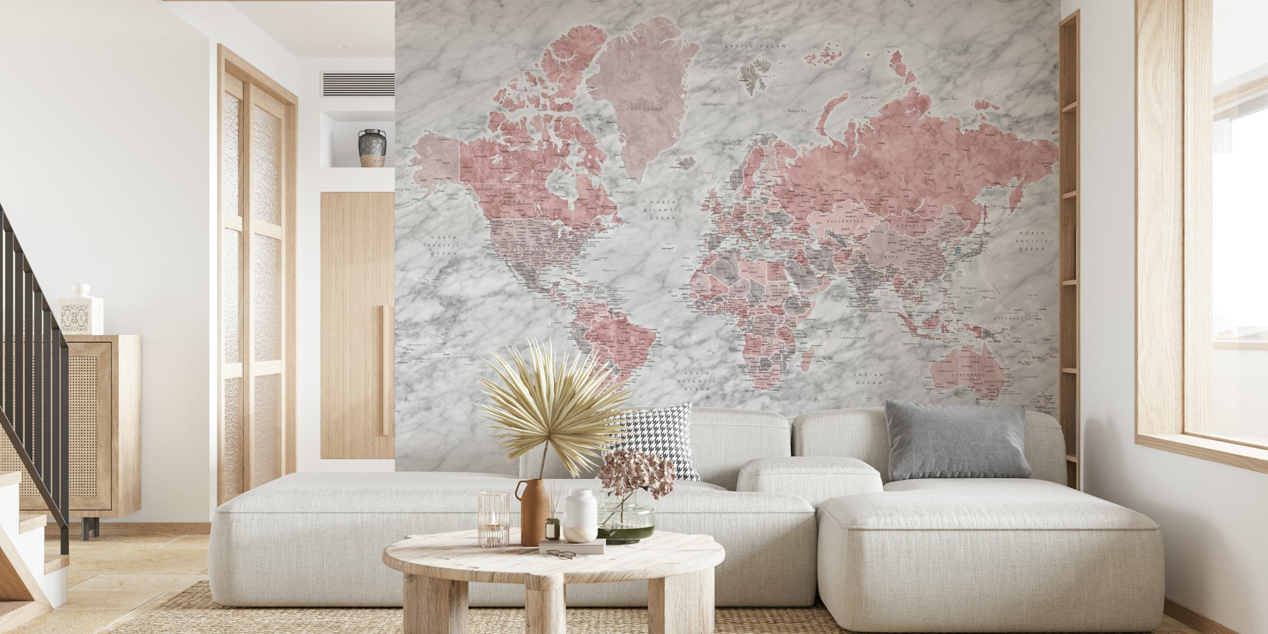 Detailed world map tapet i et rom